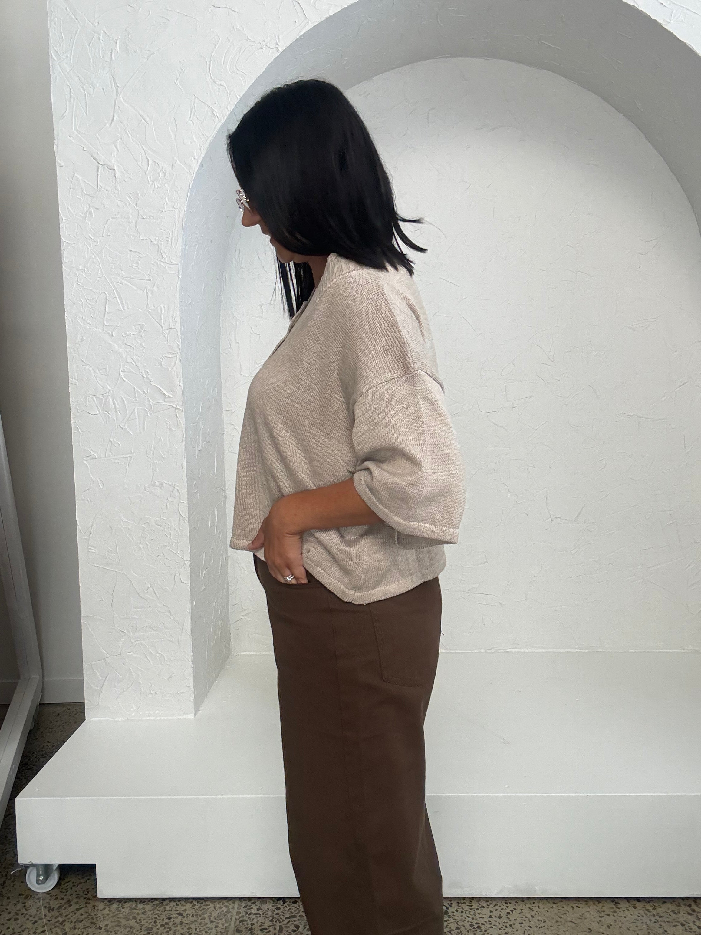 Boxed Cardigan Beige