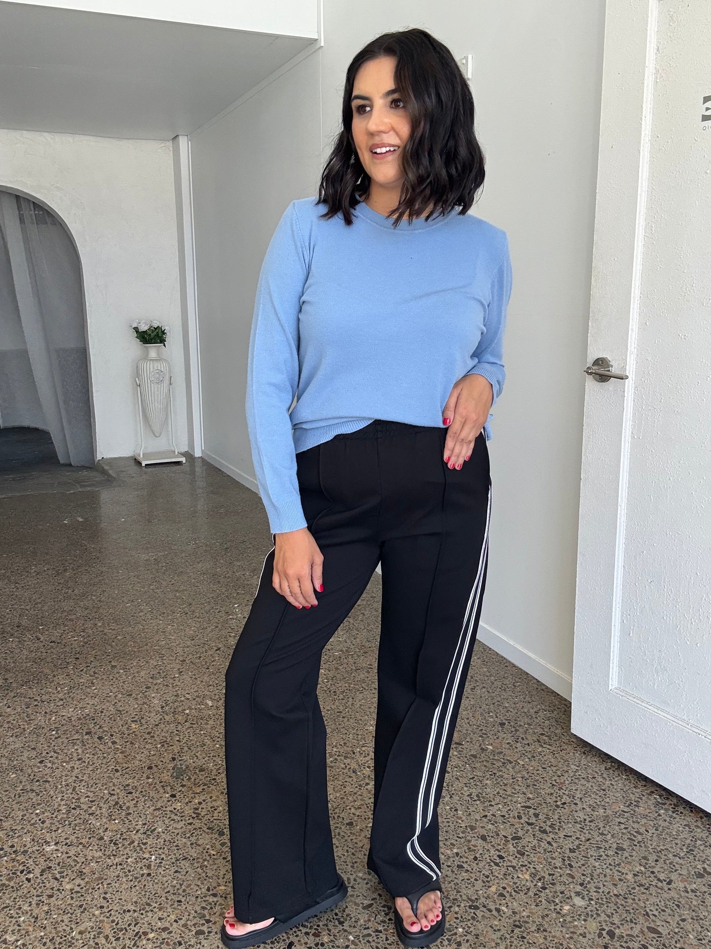 Angie Solid Knit Pullover Blue Jean