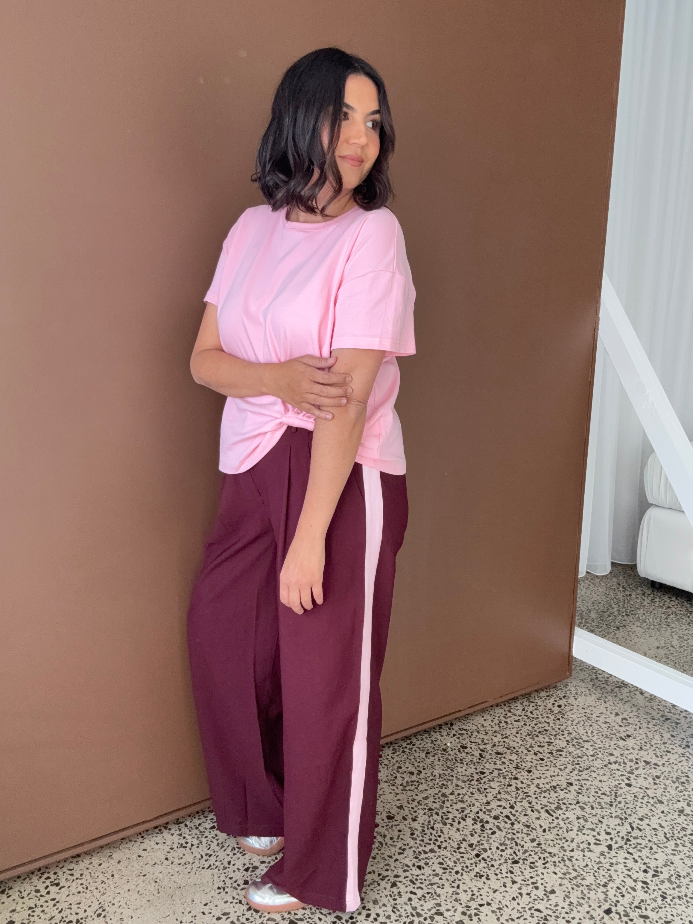 Collins Pants Burgundy/Pink Side Stripe