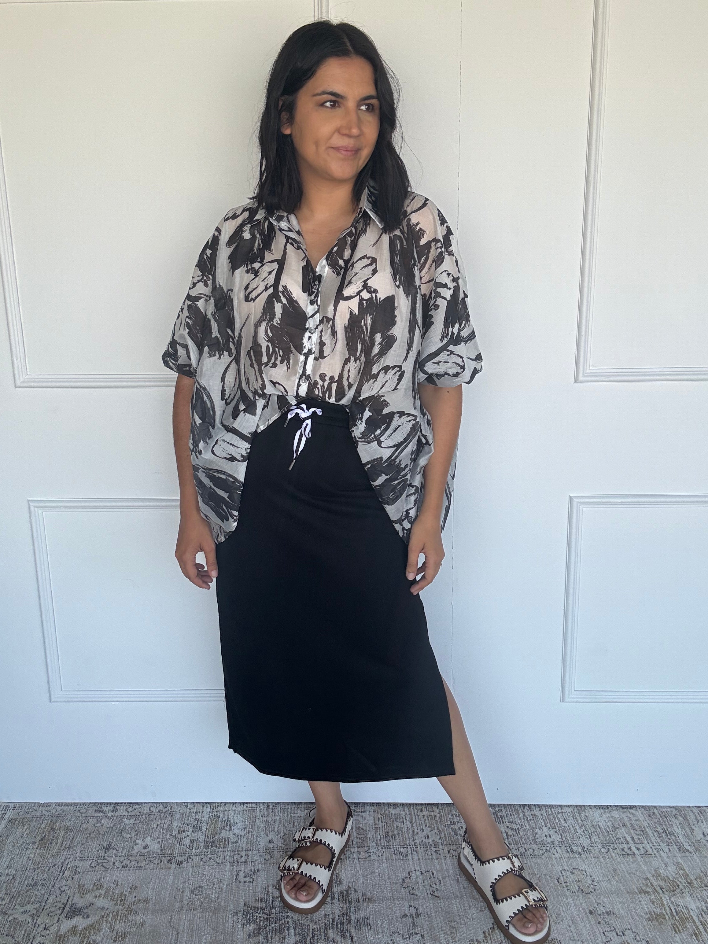 Oversized Abstract Floral Shirt Black
