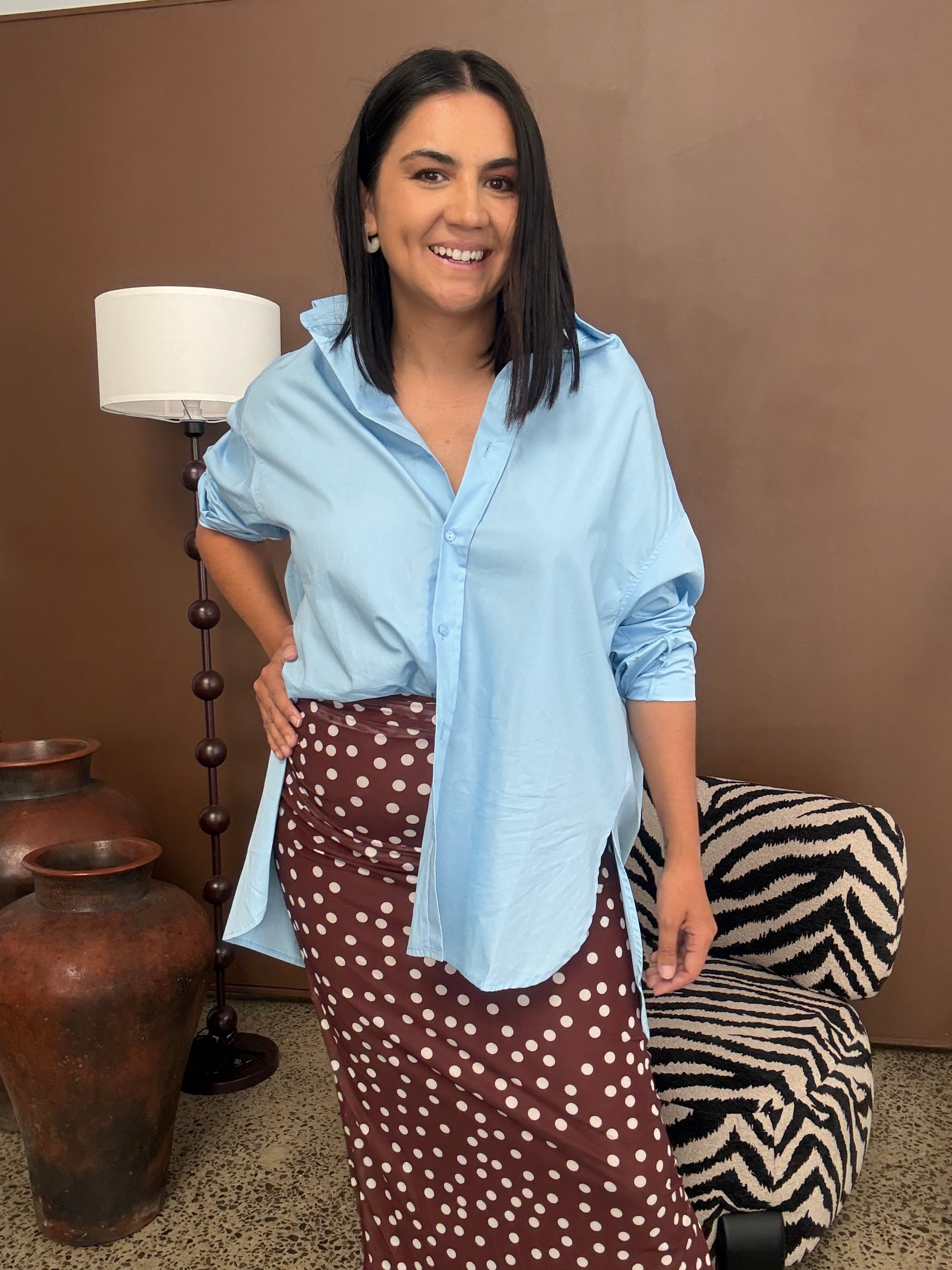 Mesh Polka Dot Skirt Brown