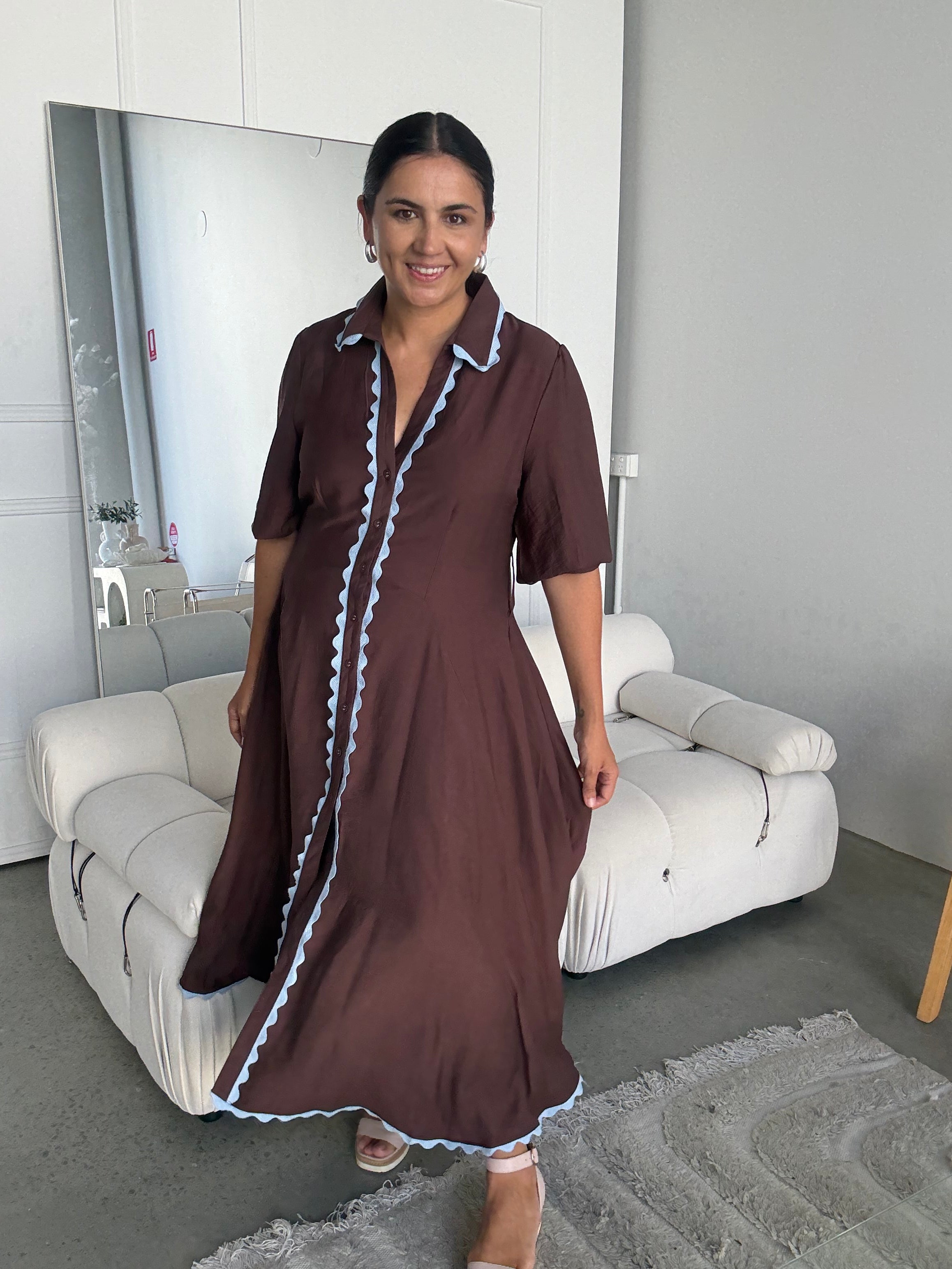 Envy Midi Dress Long Sleeve Brown/Blue