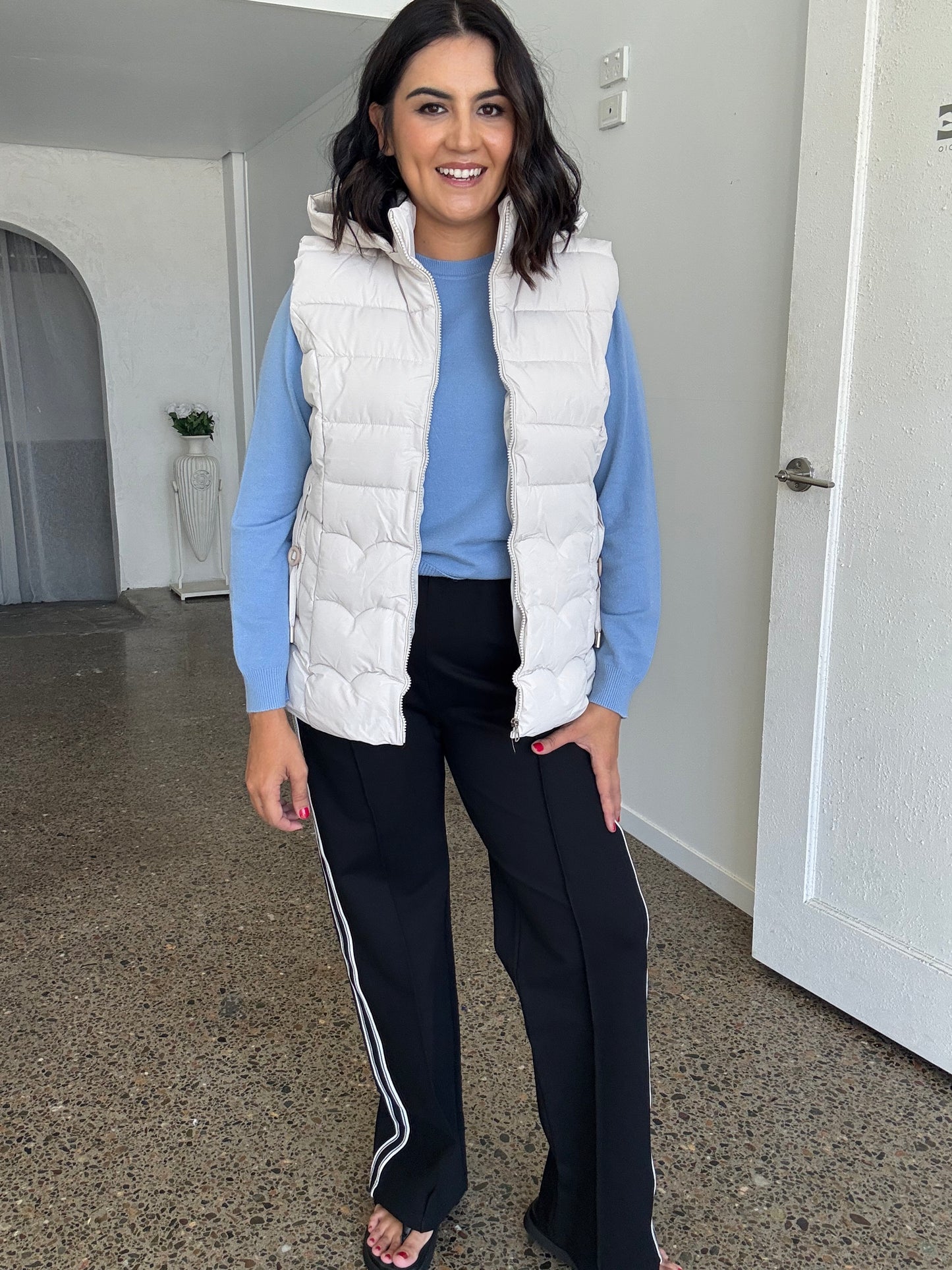 Angie Solid Knit Pullover Blue Jean