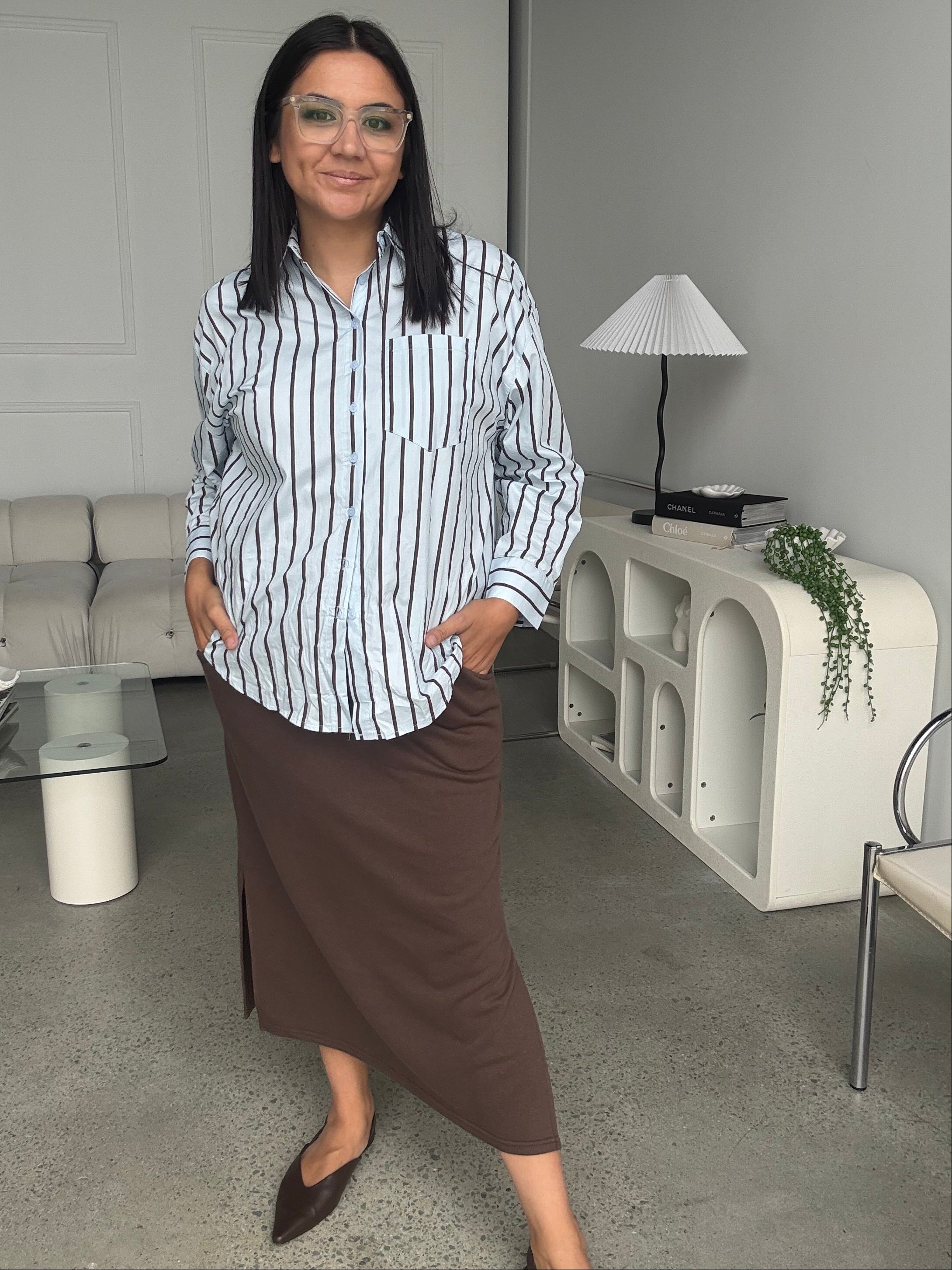 Huntley Shirt Blue & Brown Stripe Shirt