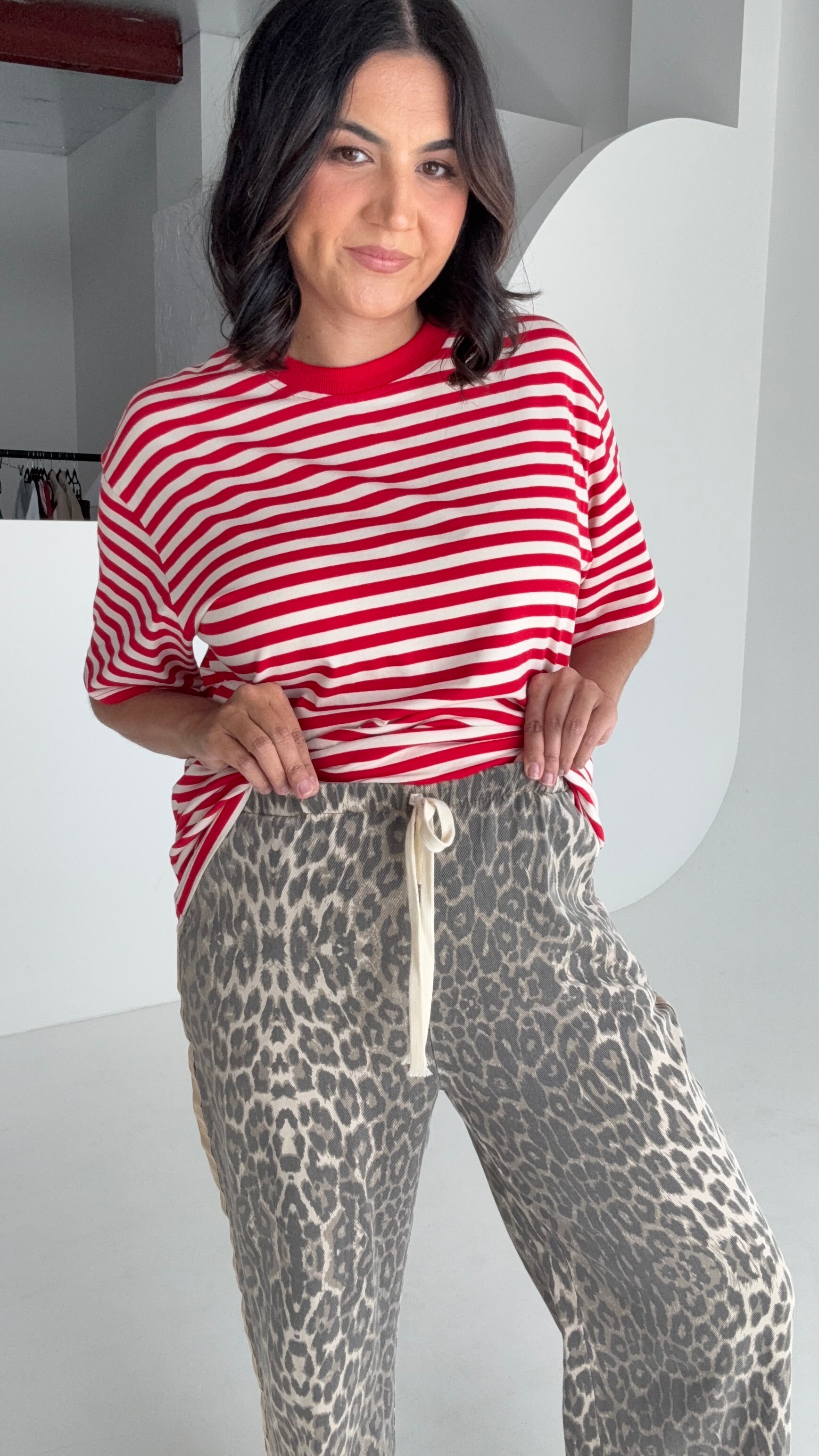 Light Leopard Denim Racer Pants