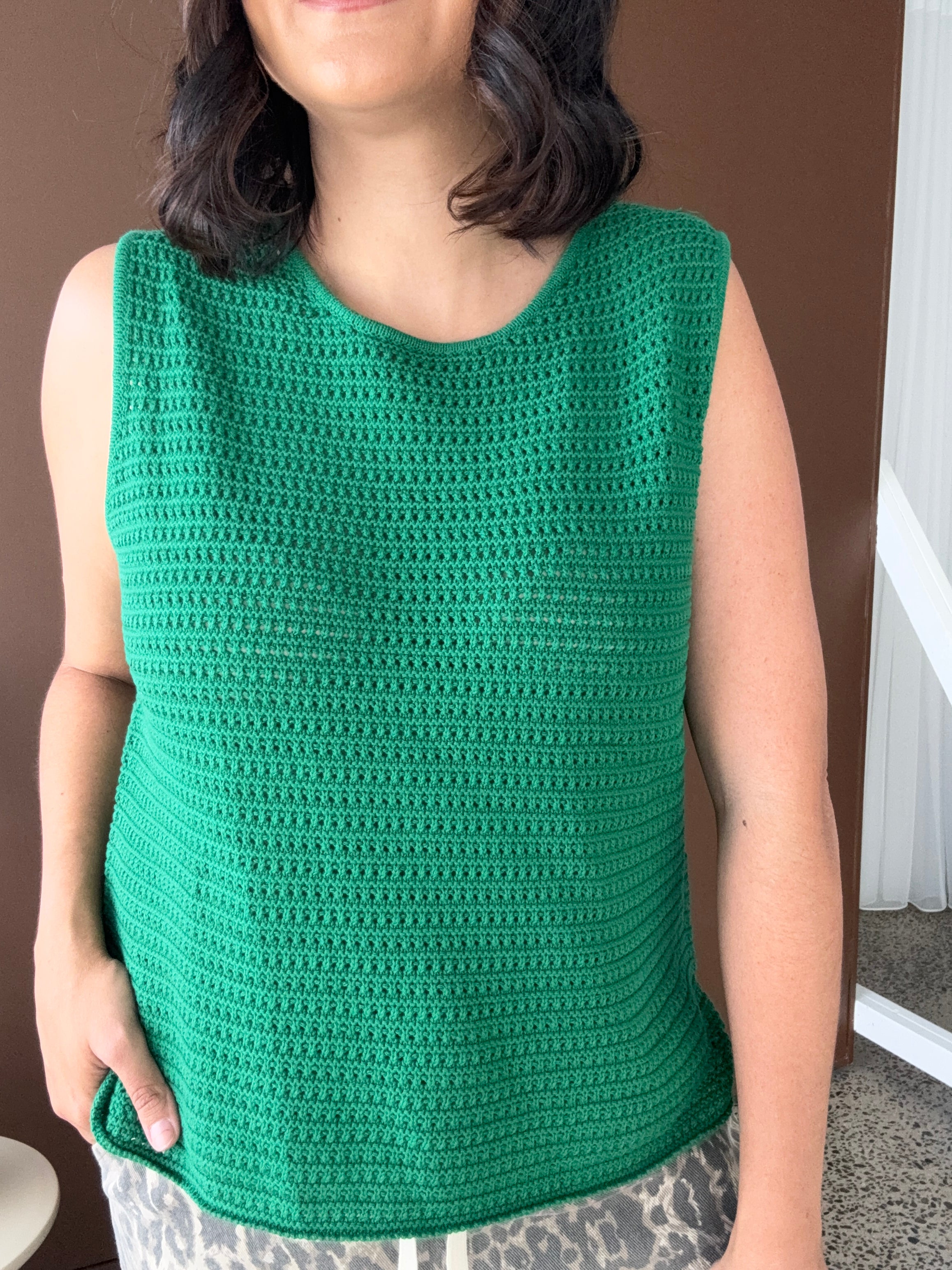 Margot Mesh Knit Tank Green