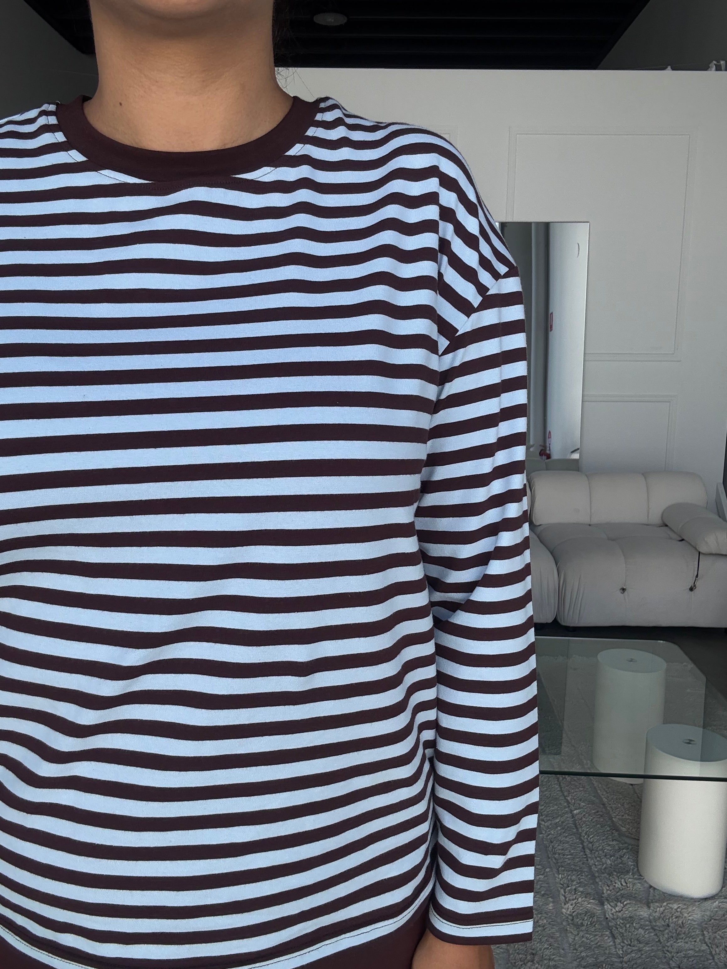 Cotton Jersey Relaxed Long Sleeve Tee Choc Brown/Blue