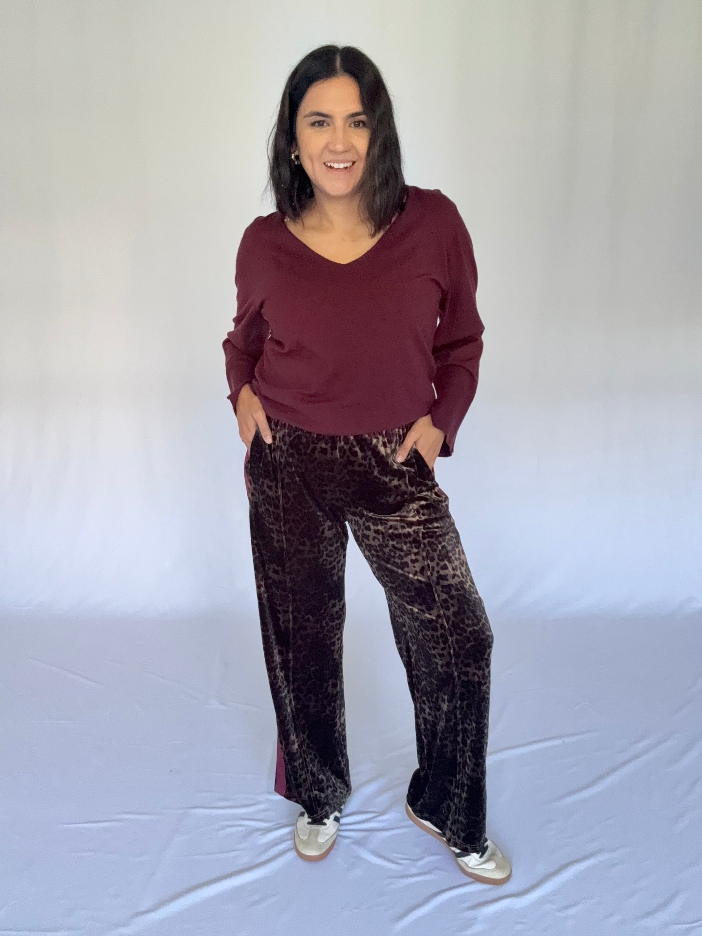Velvet Leo Pant Burgundy Stripe