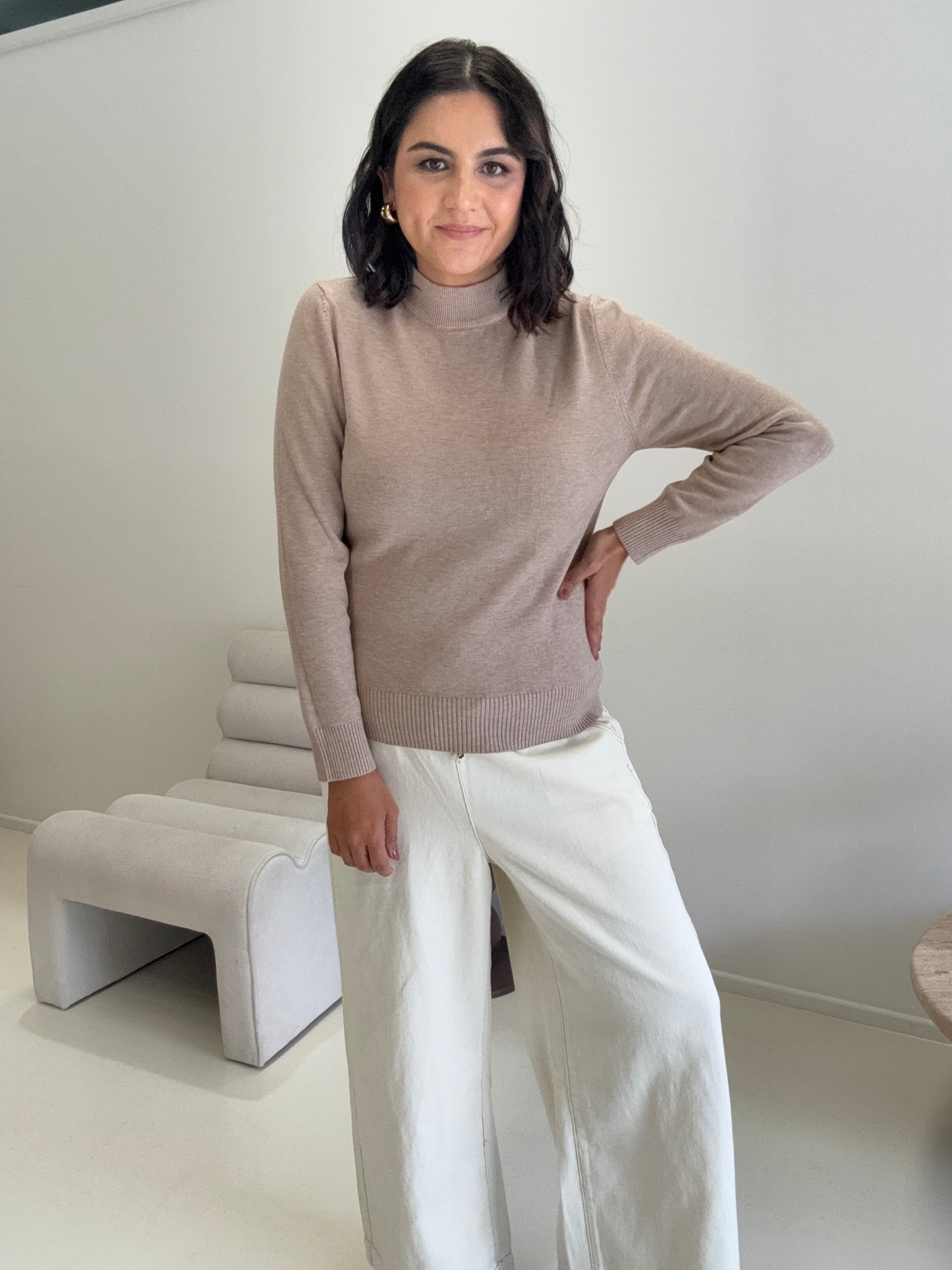 Petunia Turtle Neck Knit Pullover Beige