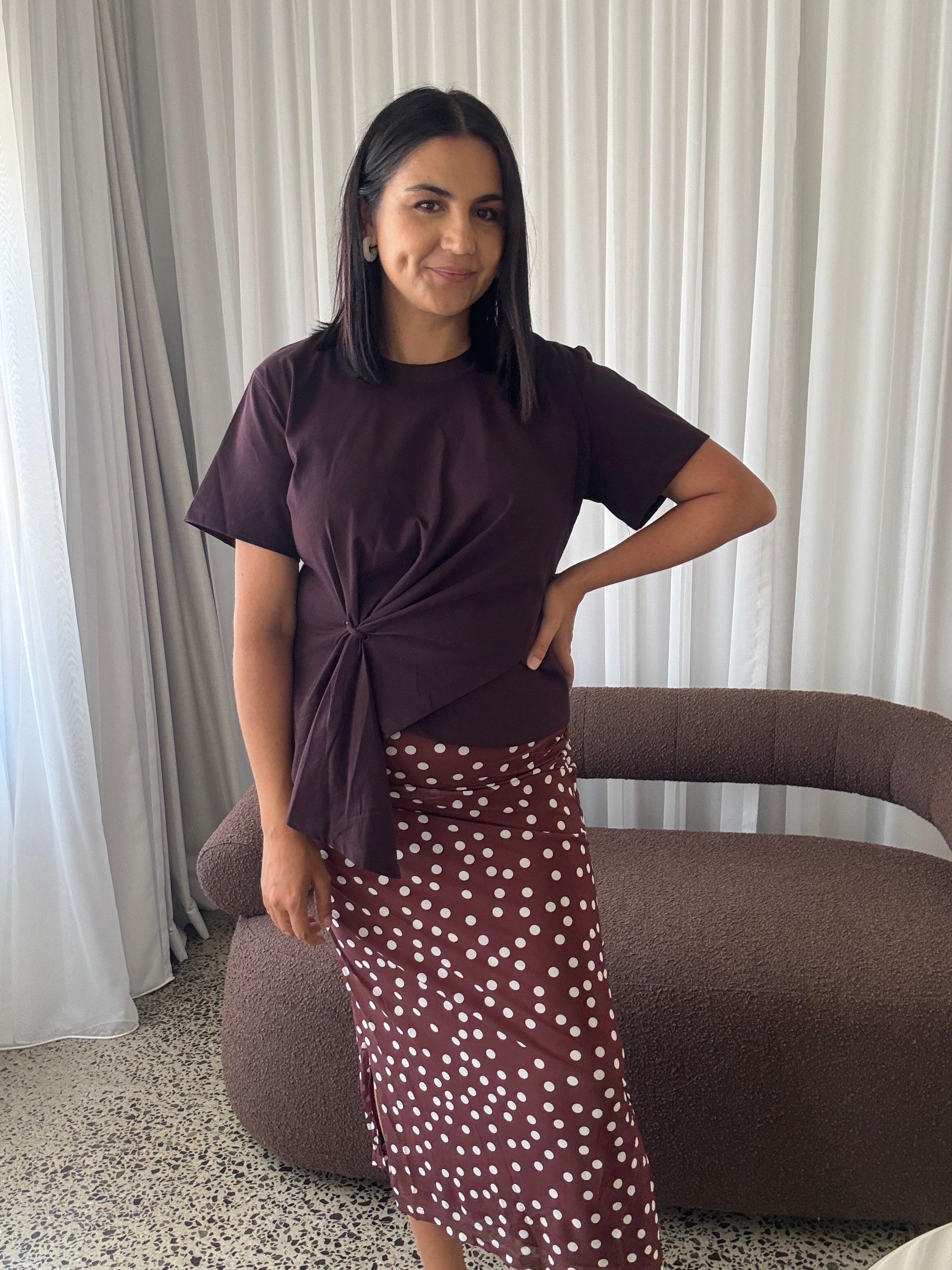 Mesh Polka Dot Skirt Brown