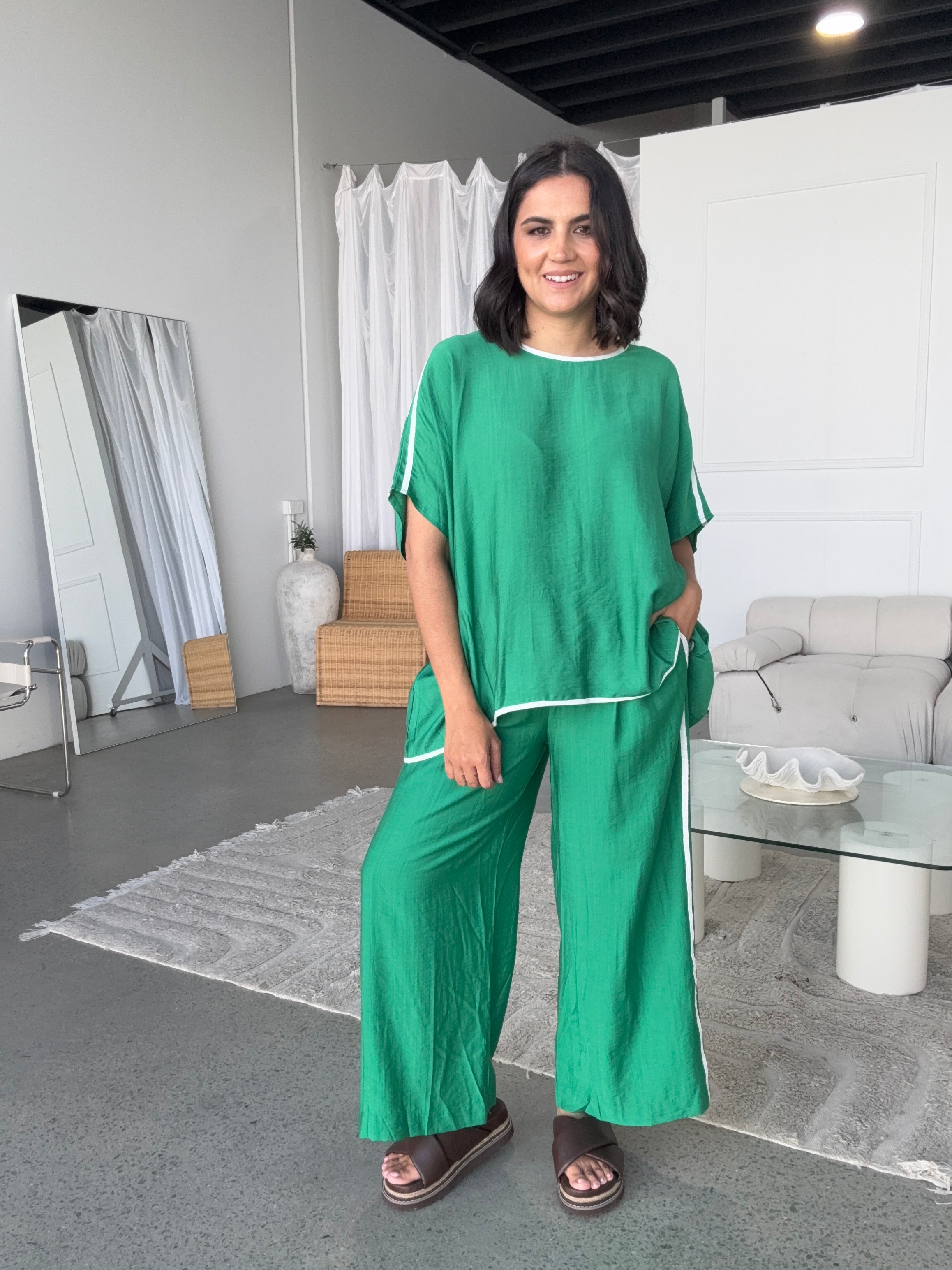 Bowie Drape Top Green/White