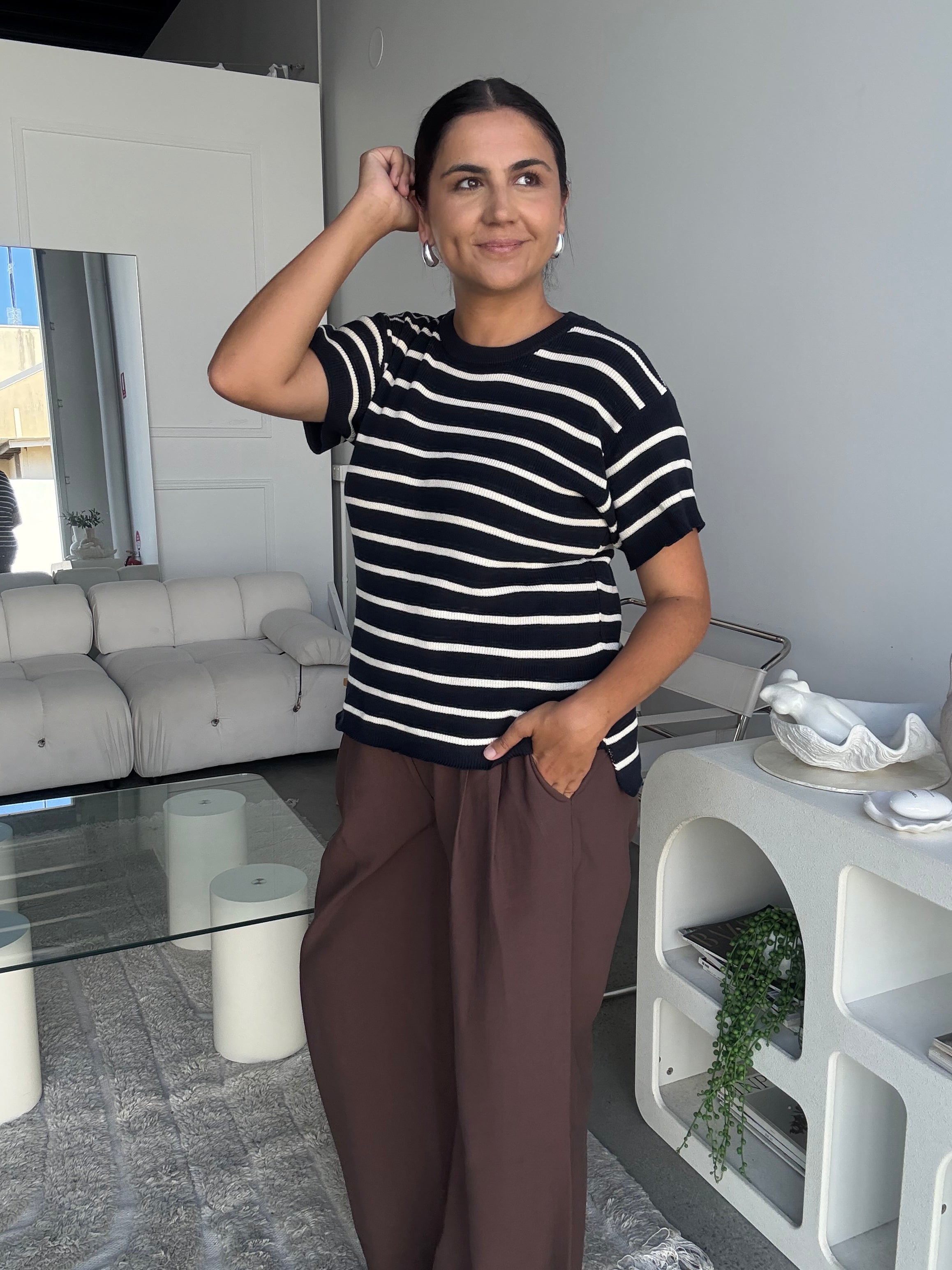 Miller Striped Knit Top Navy/White