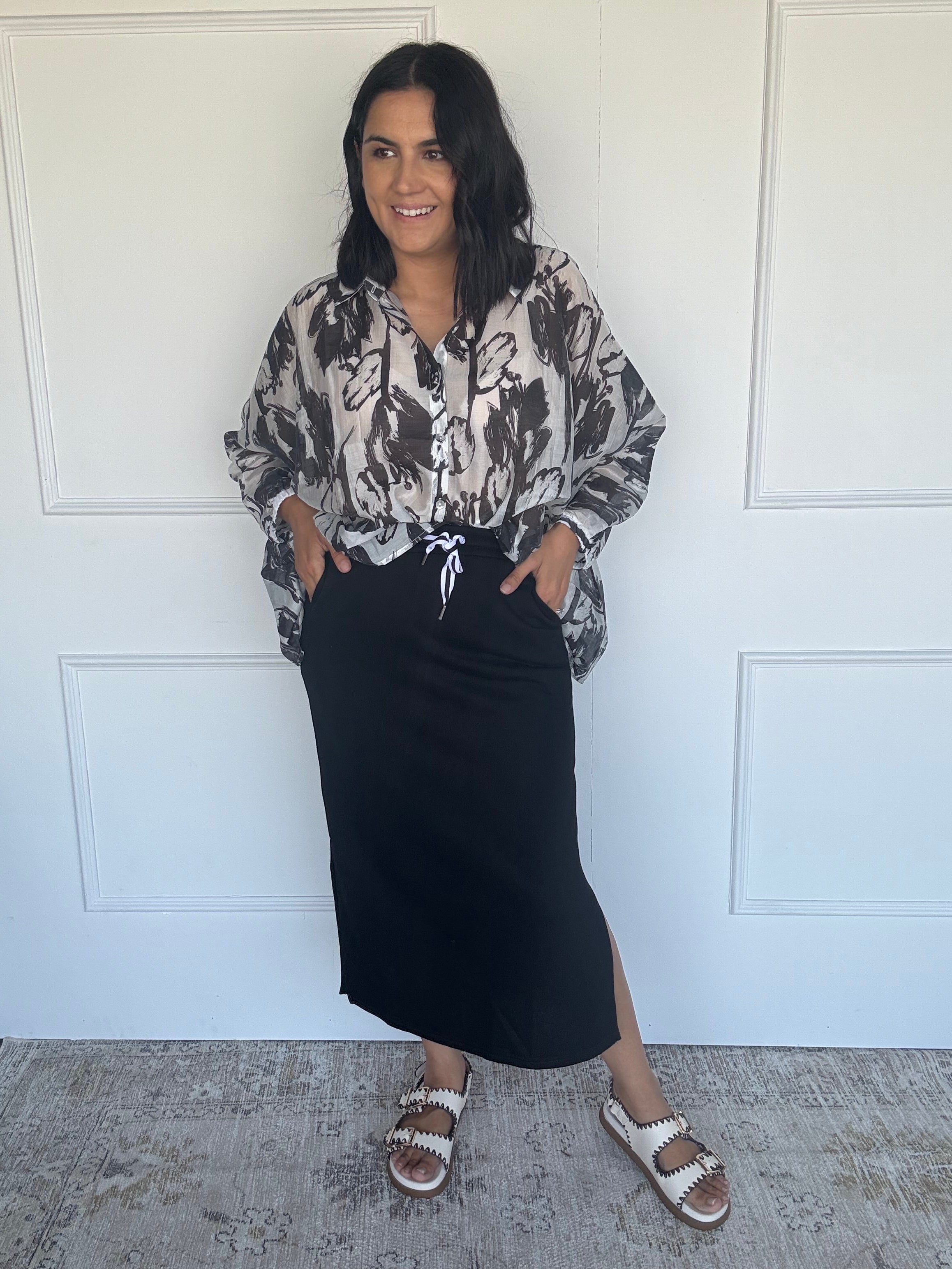 Oversized Abstract Floral Shirt Black