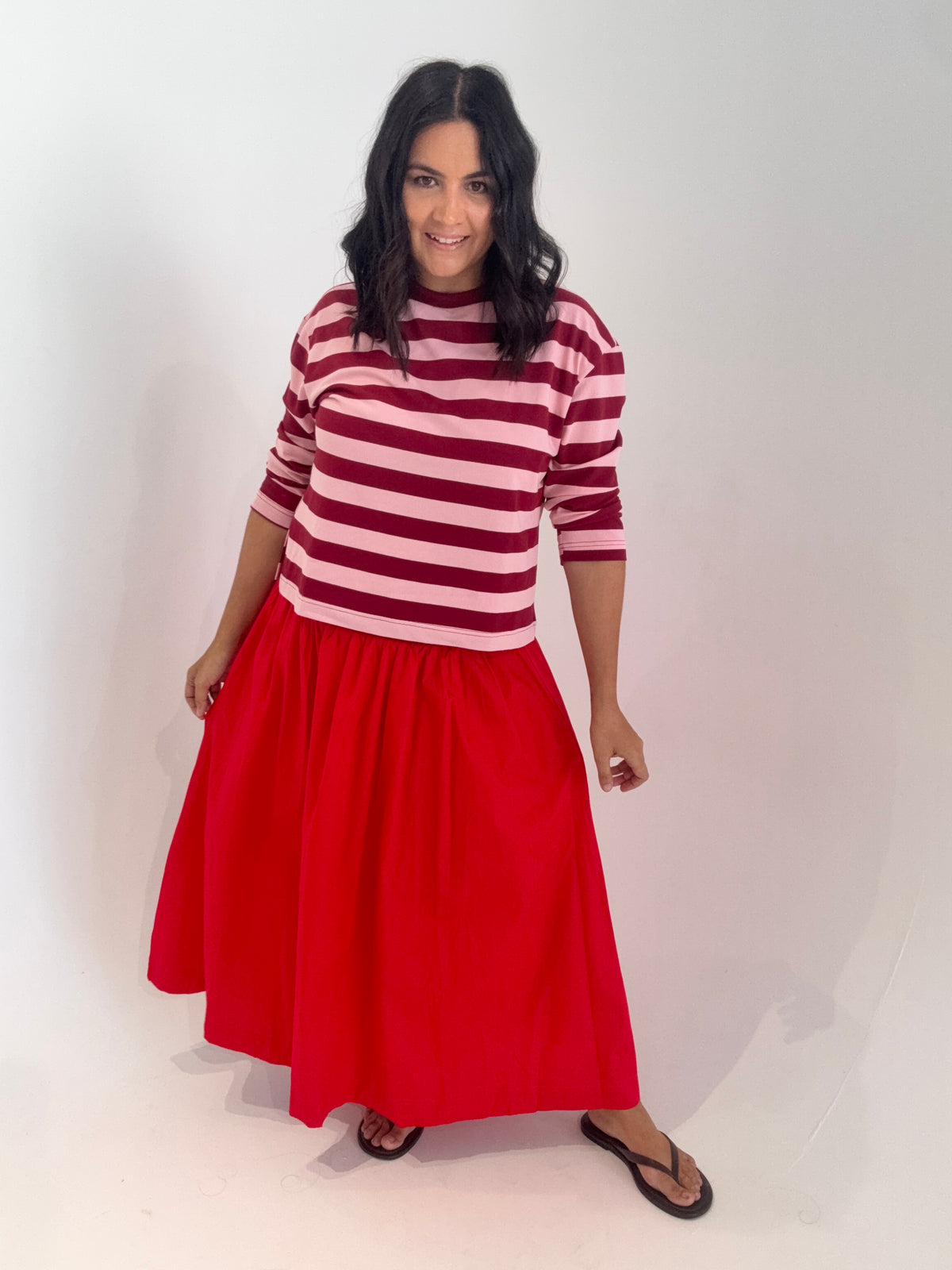 Shirred Waist Skirt Red