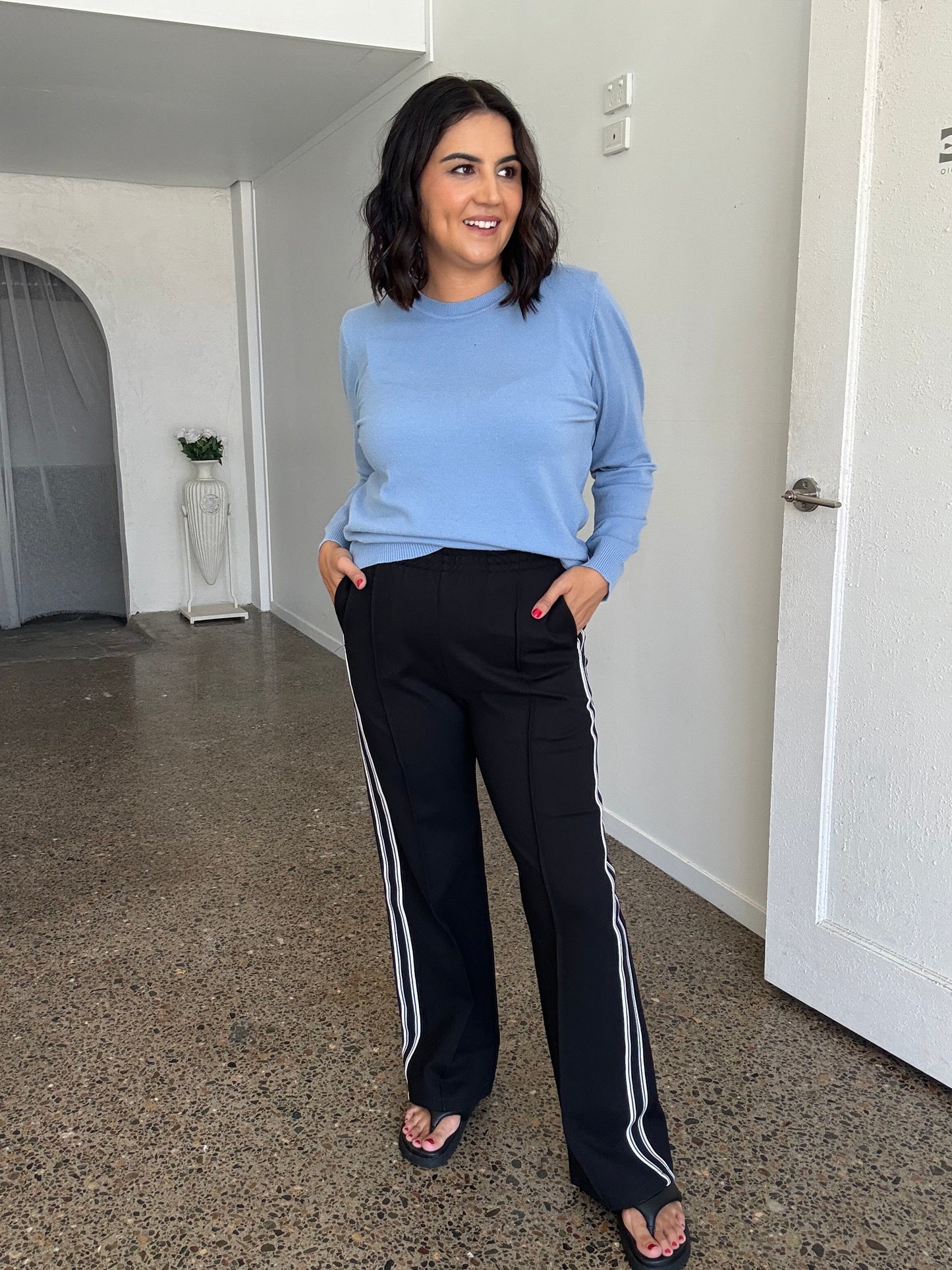 Angie Solid Knit Pullover Blue Jean
