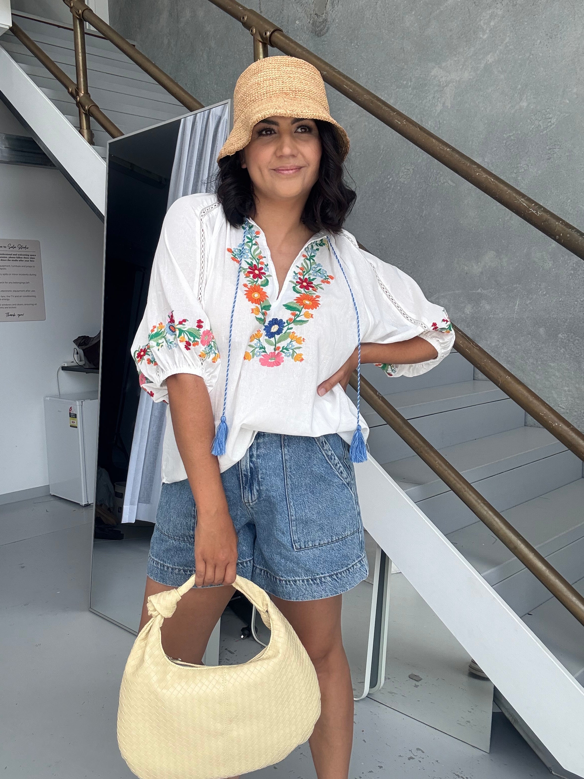 Ingrid Embroidered Floral Blouse White