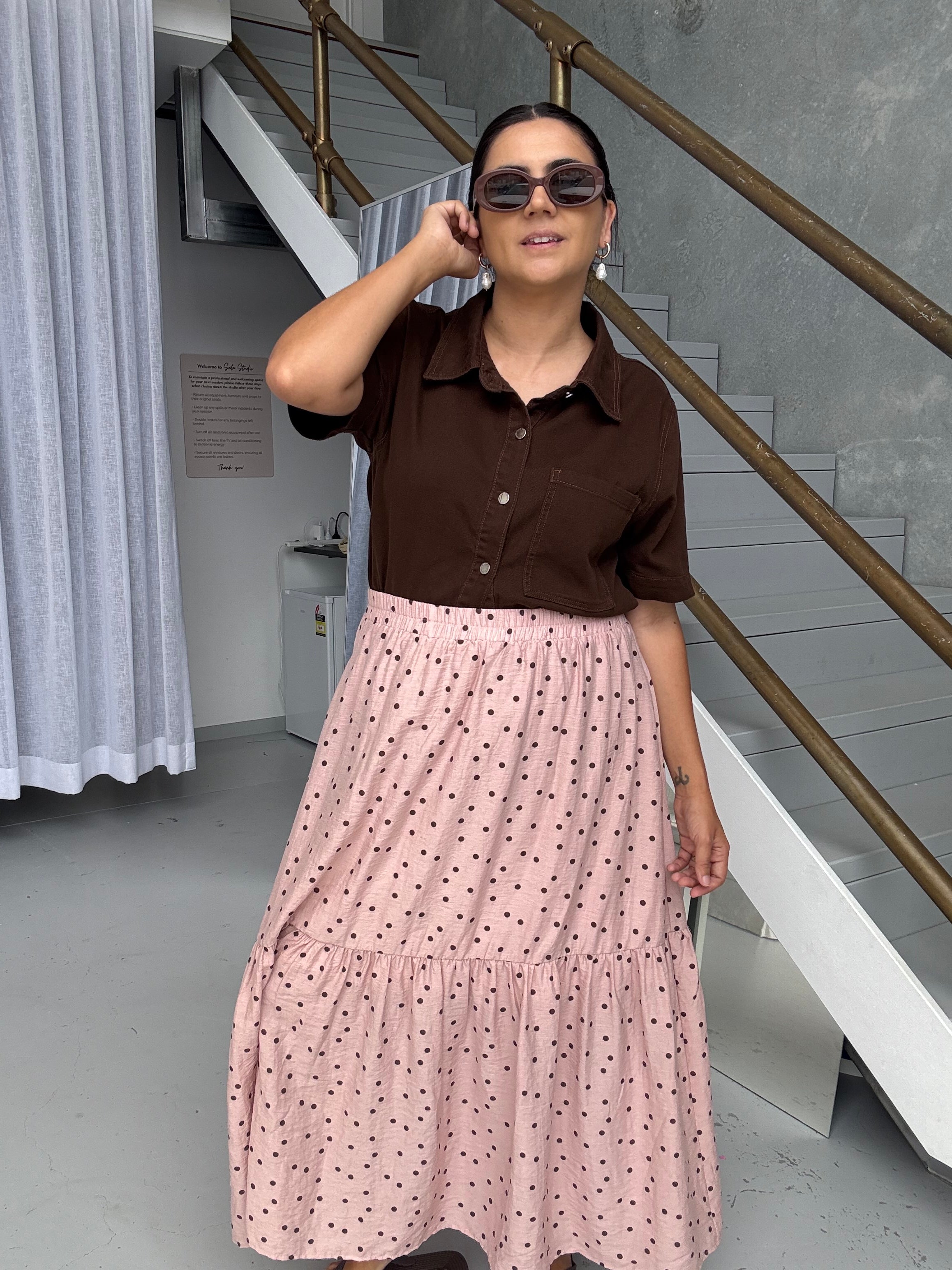 Maisie Skirt Pink/Brown Polka Dot