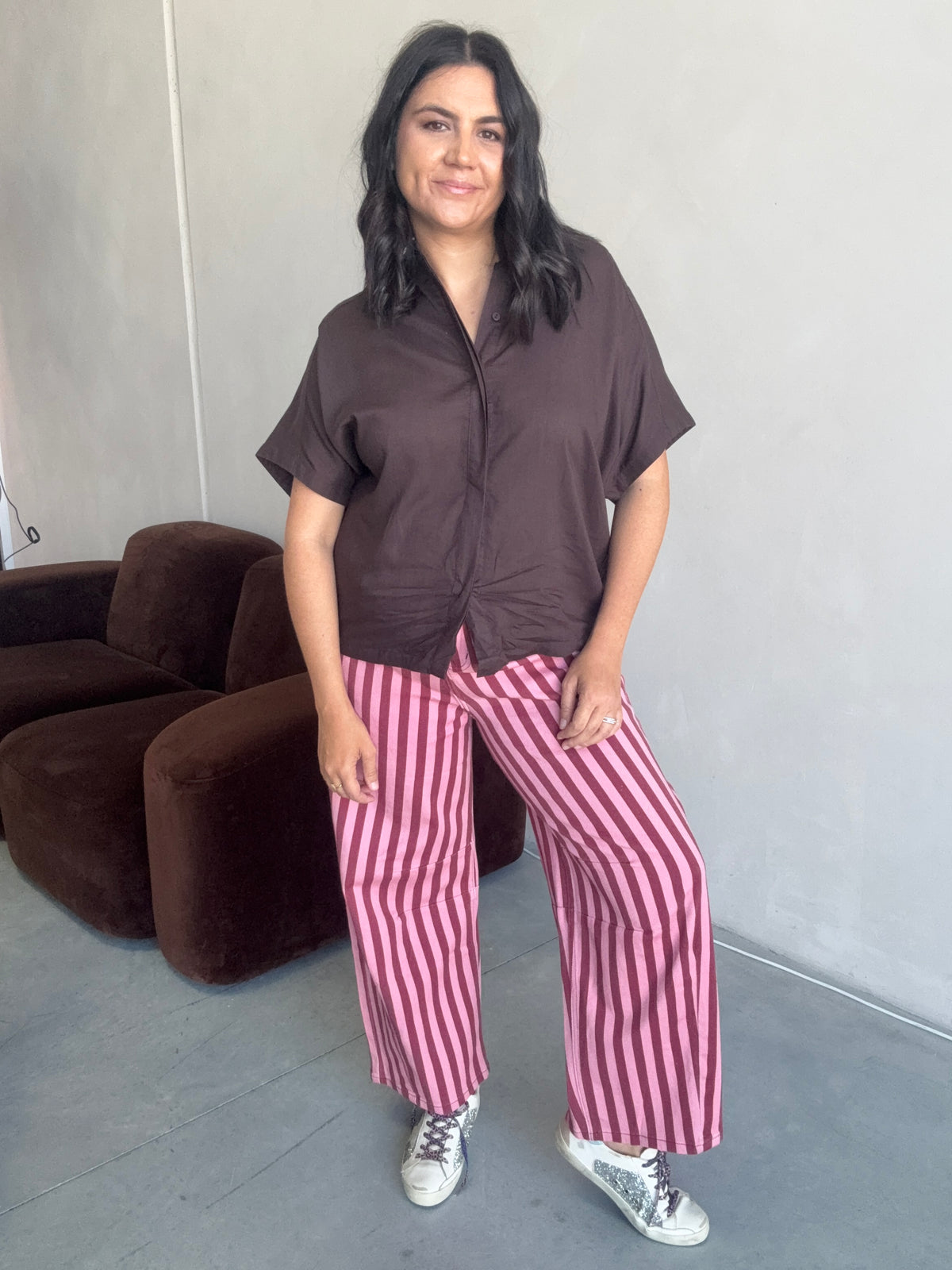 Tahni Stripe Barrel Jean Pink/Burgundy