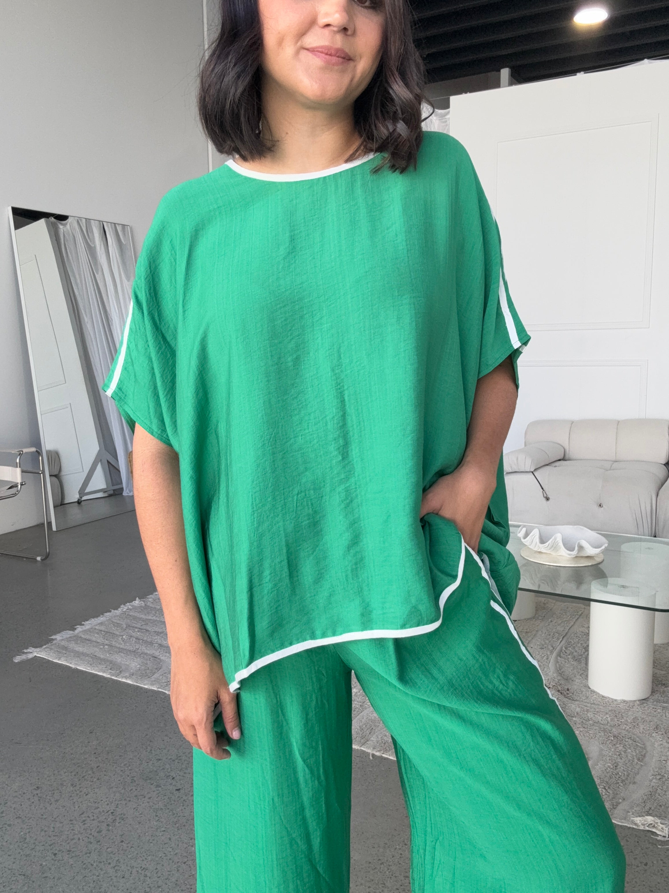 Bowie Drape Top Green/White