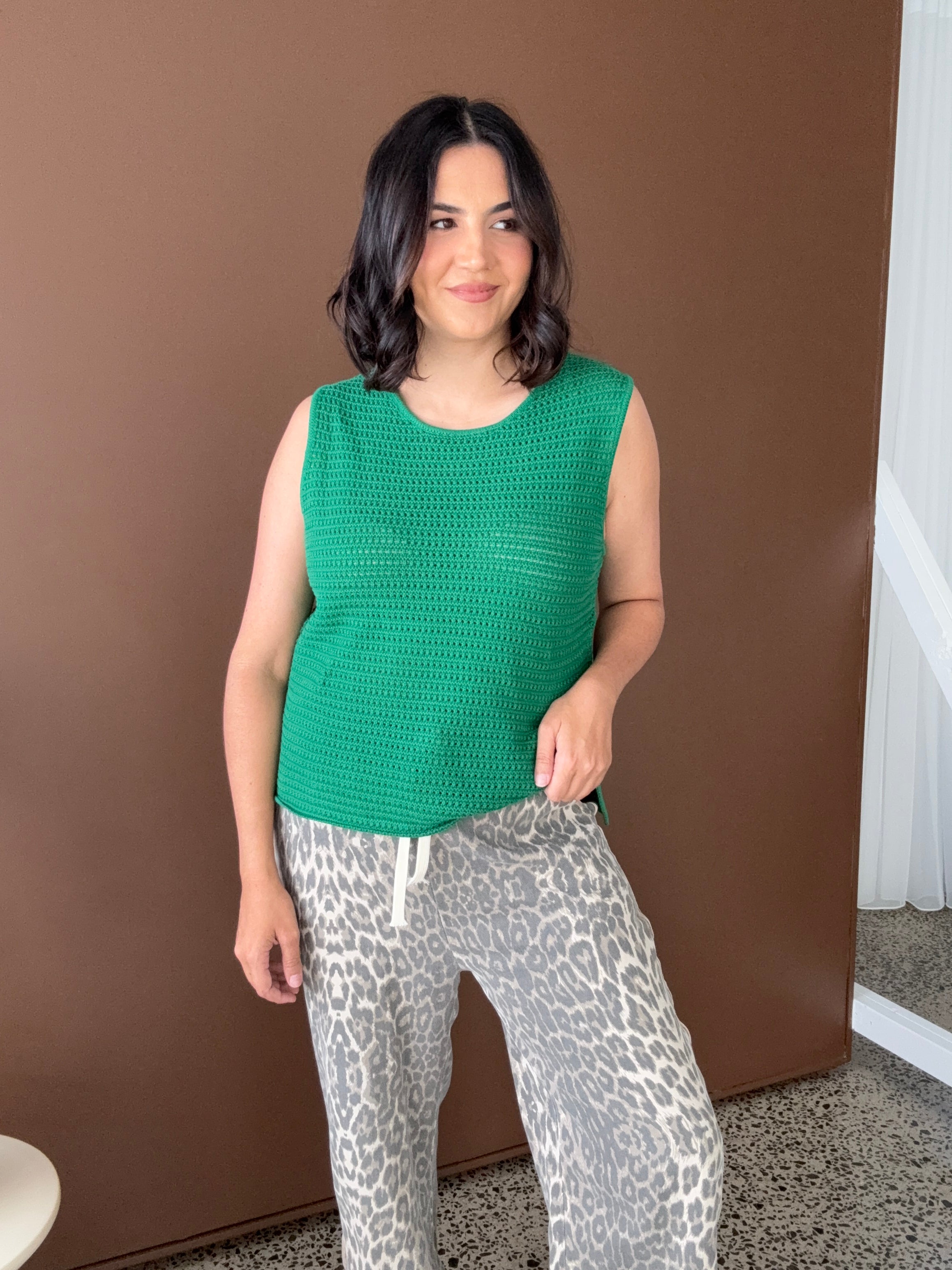 Margot Mesh Knit Tank Green