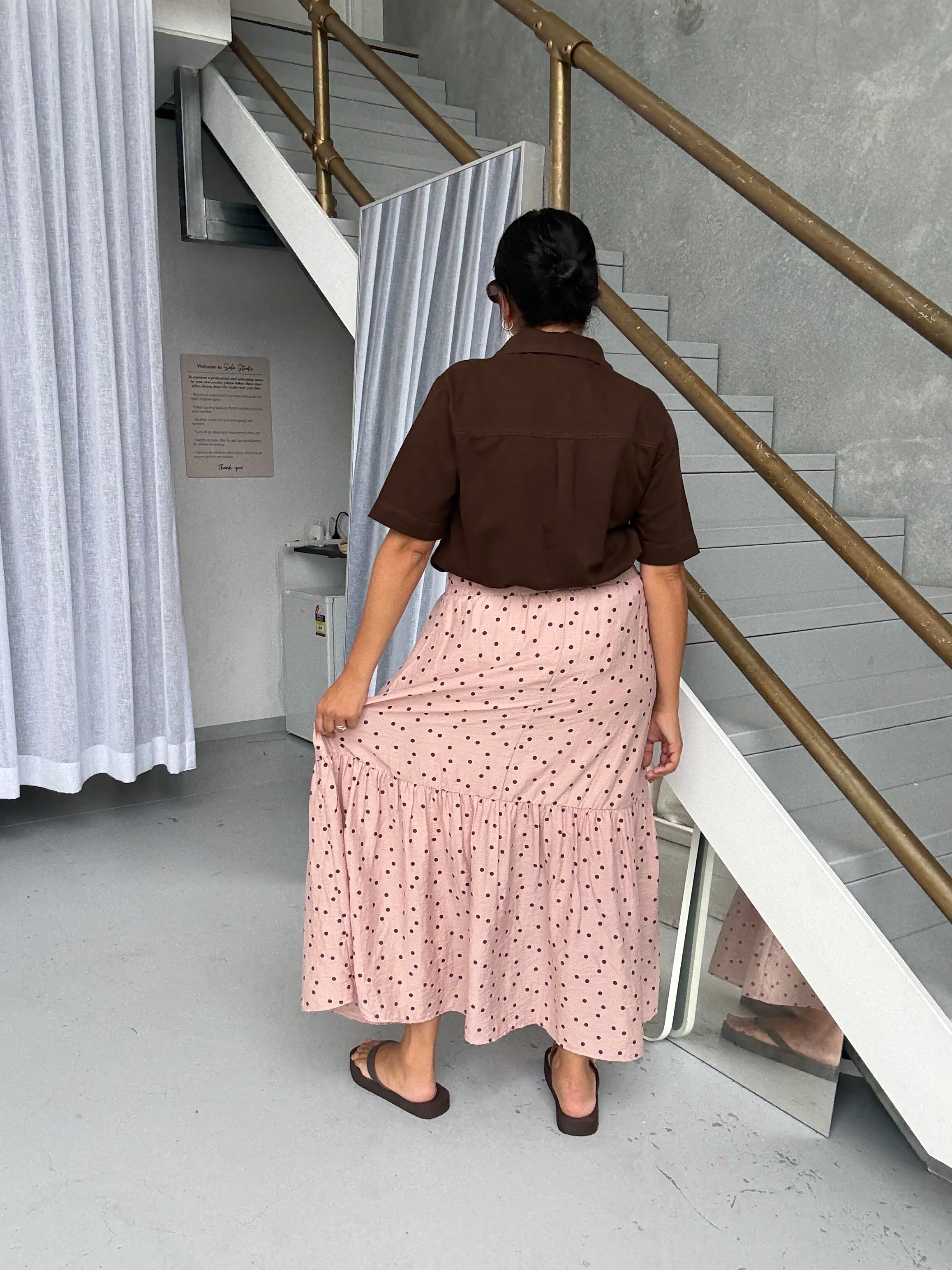 Maisie Skirt Pink/Brown Polka Dot