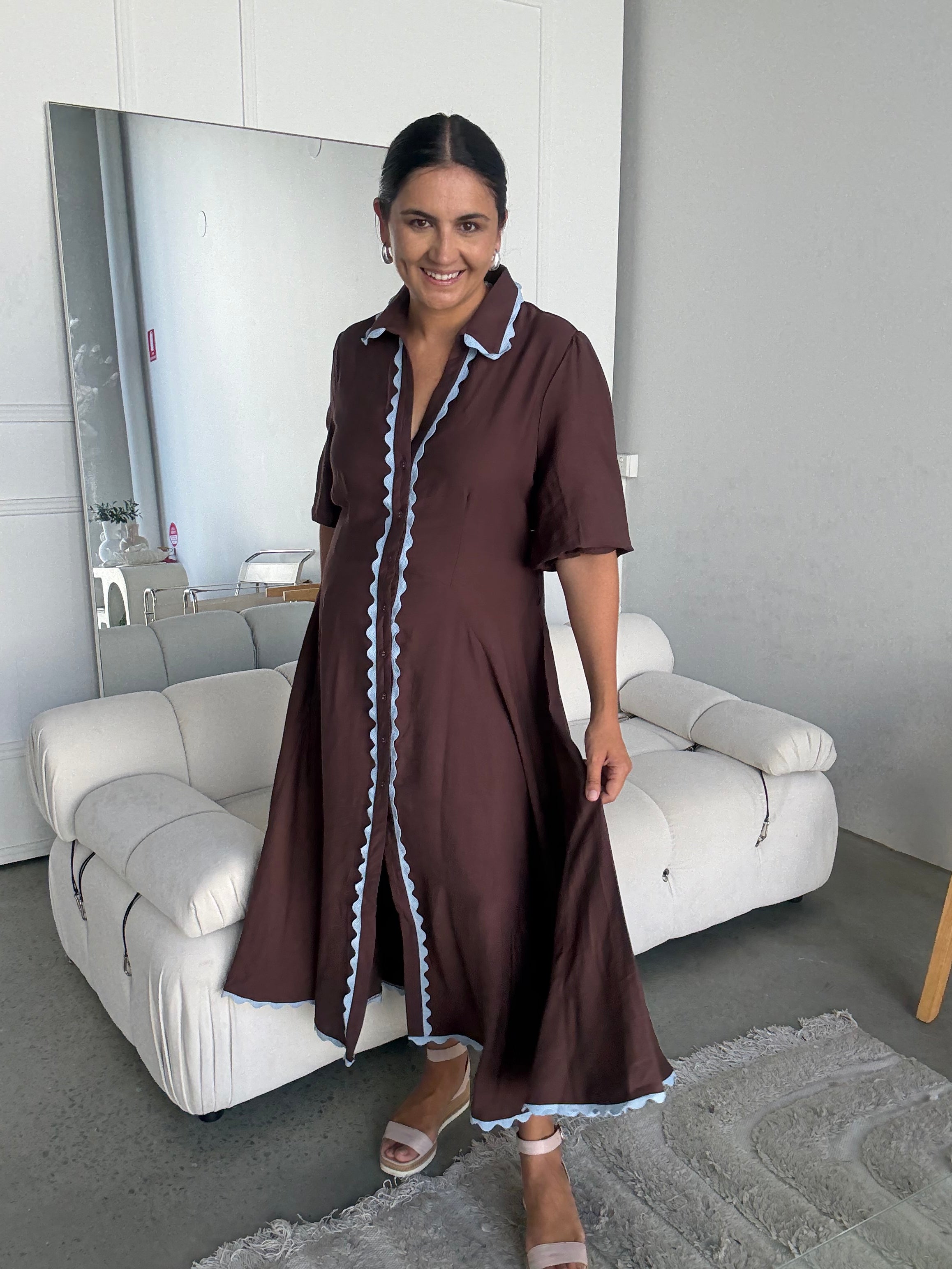 Envy Midi Dress Long Sleeve Brown/Blue