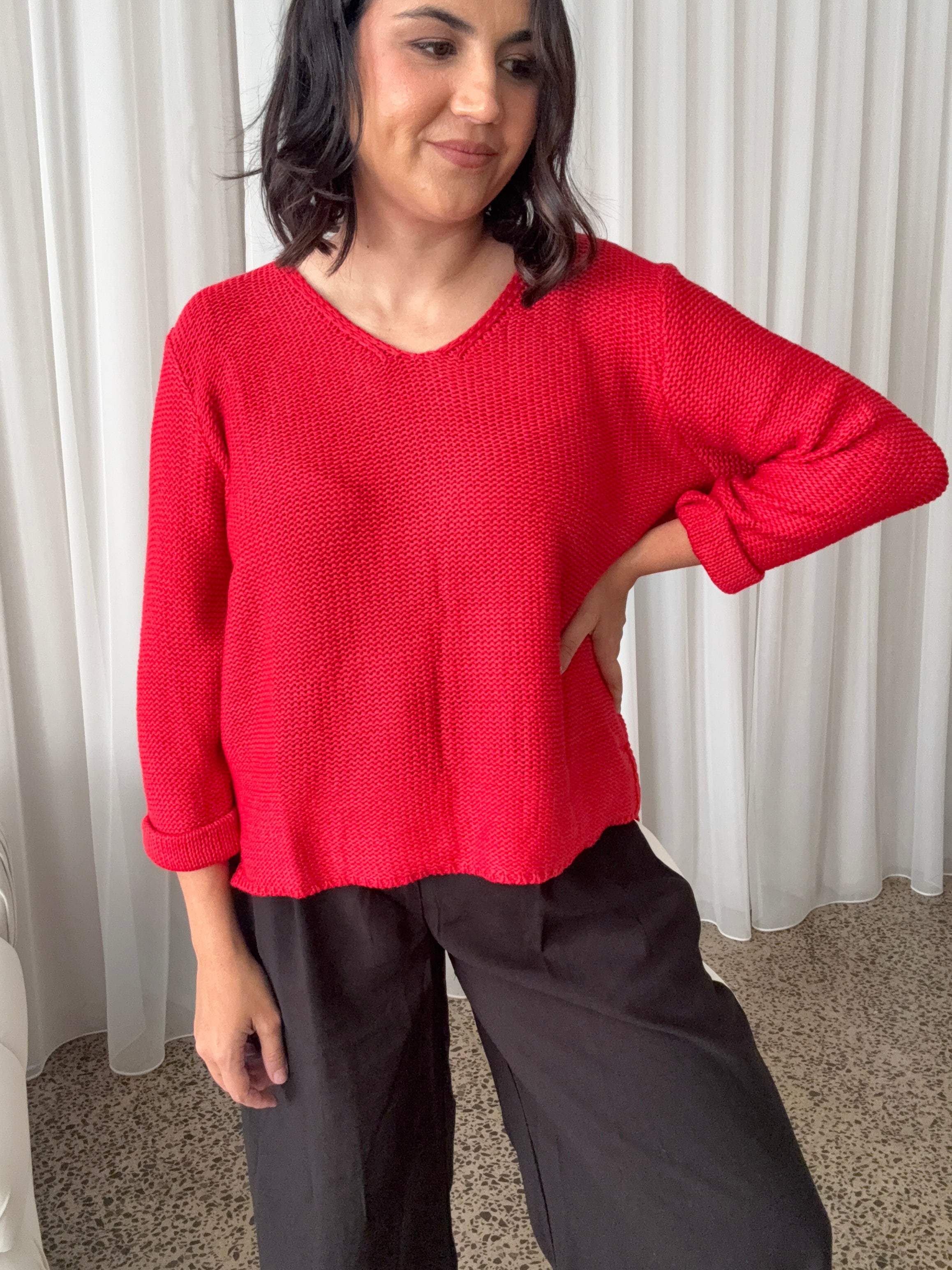 Jackson Roll Sleeve Knit Fire Red