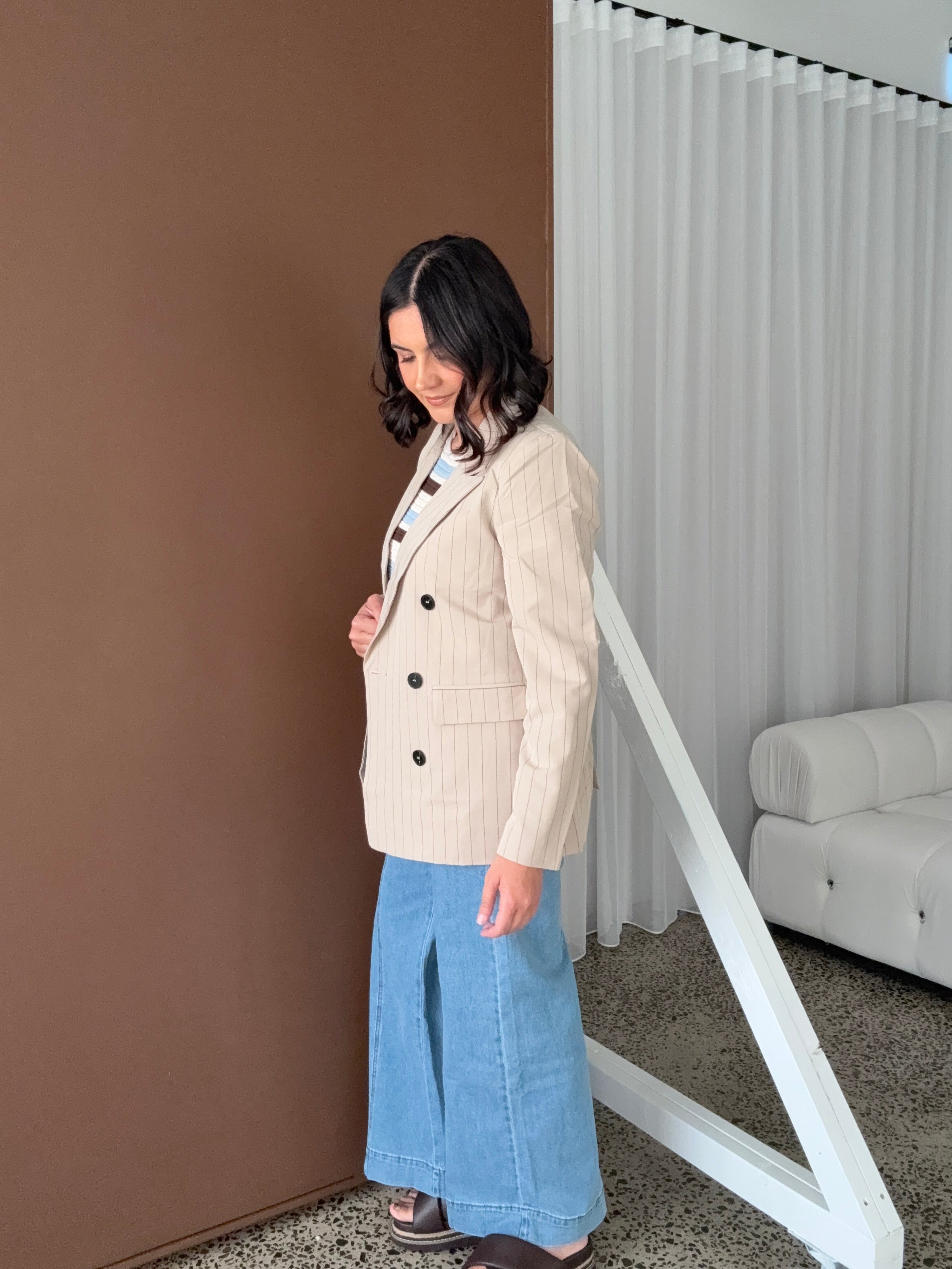 Tatum Pinstripe Classic Blazer Mocha