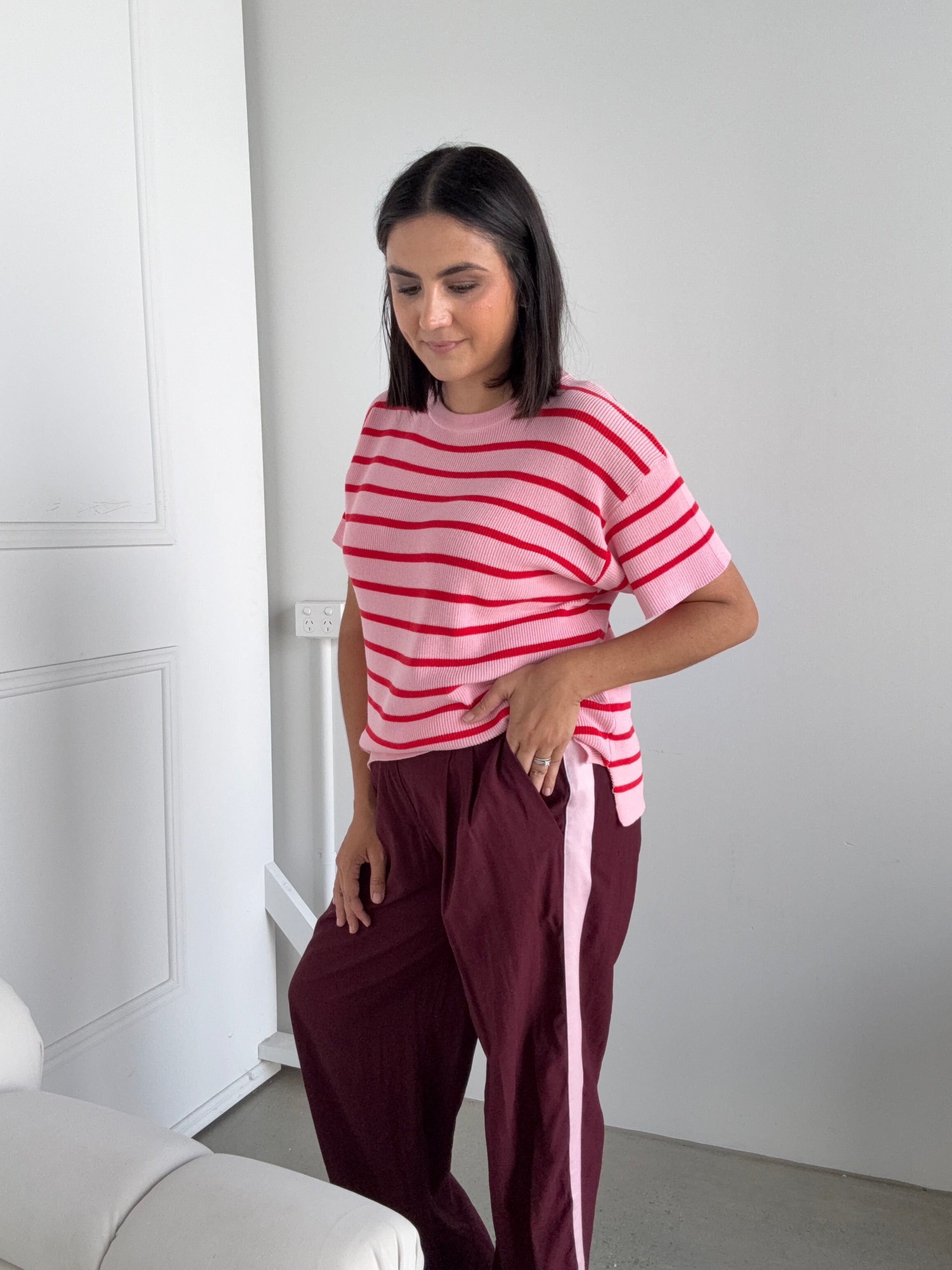 RESTOCKING DECEMBER Miller Striped Knit Top Pink/Red