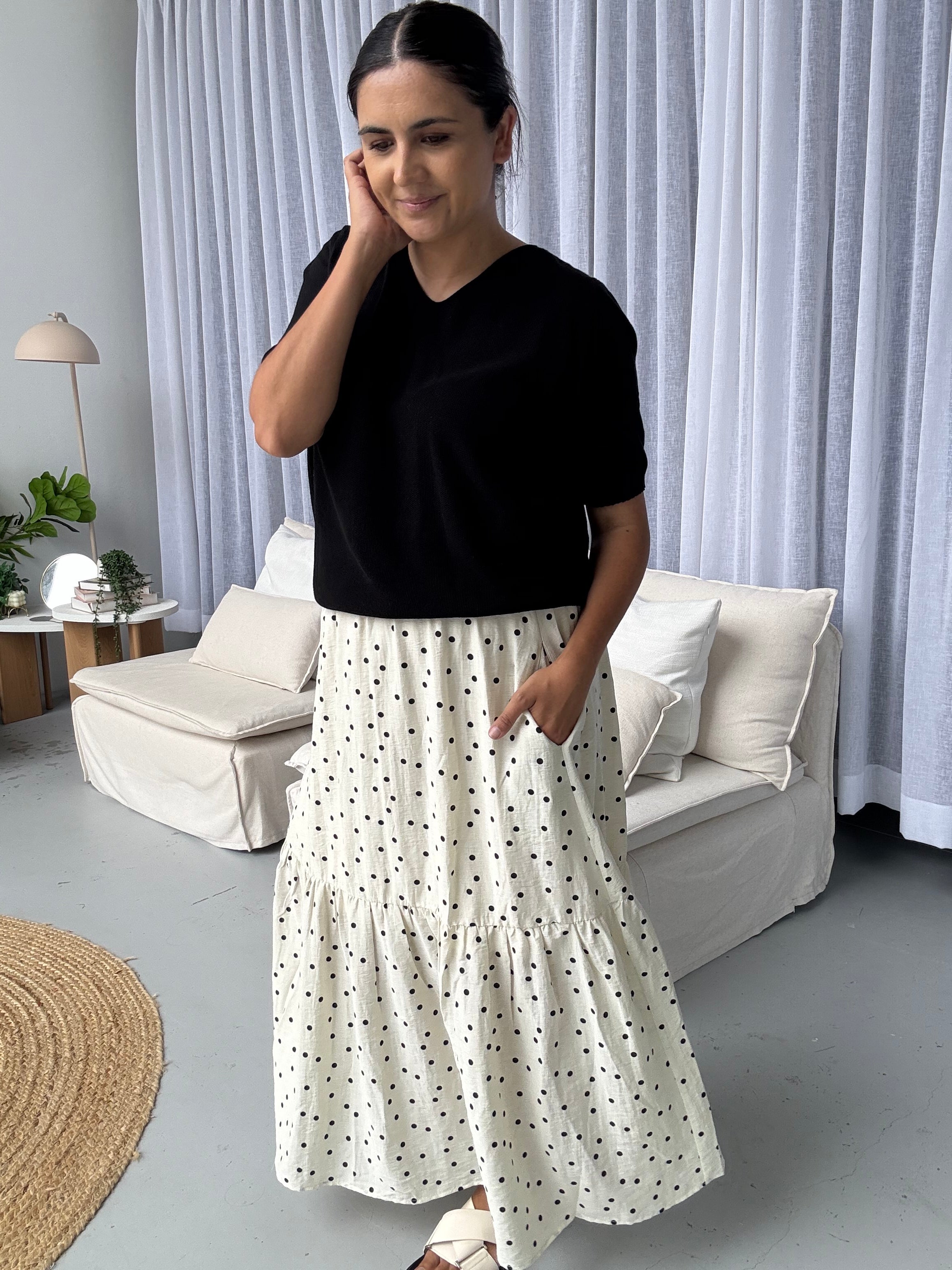 Maisie Skirt Cream/Black Polka Dot