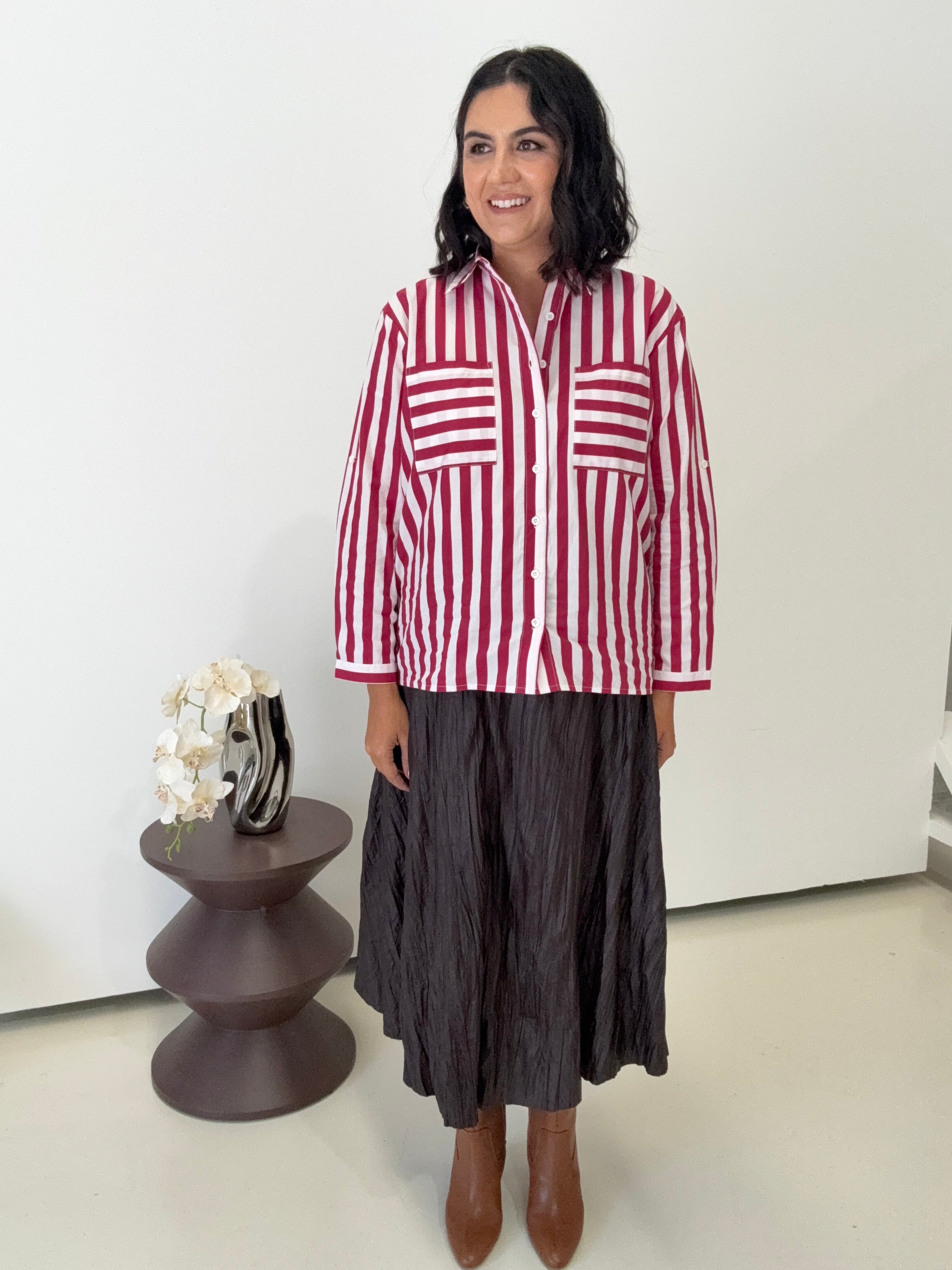 Willow Stripe Shirt Wine