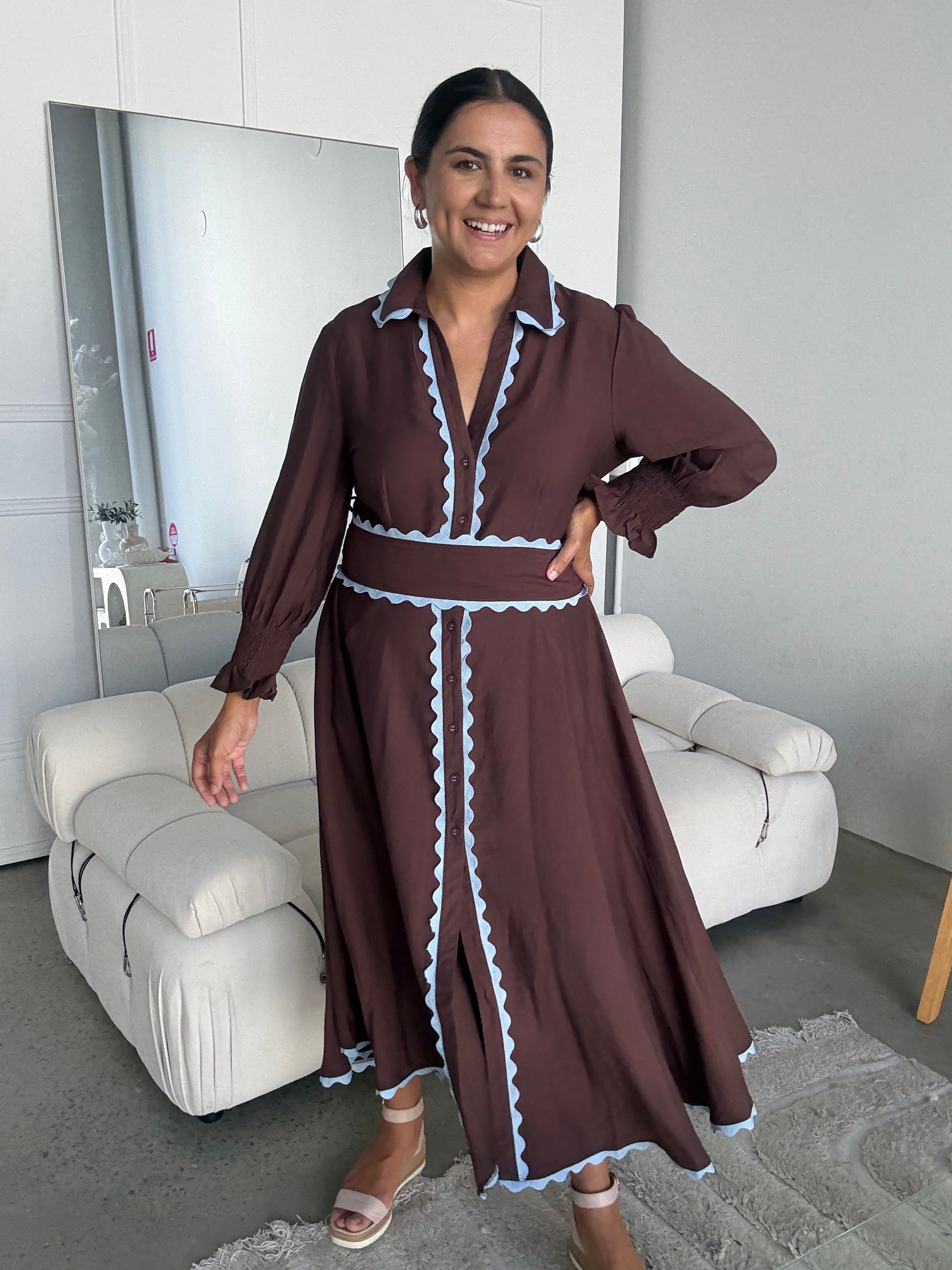 Envy Midi Dress Long Sleeve Brown/Blue