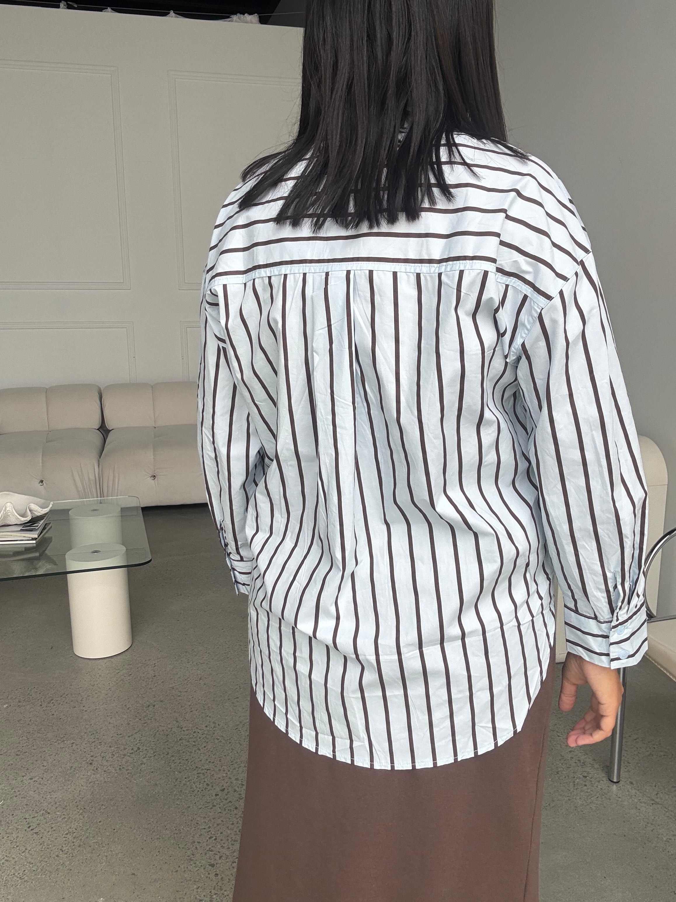 Huntley Shirt Blue & Brown Stripe Shirt