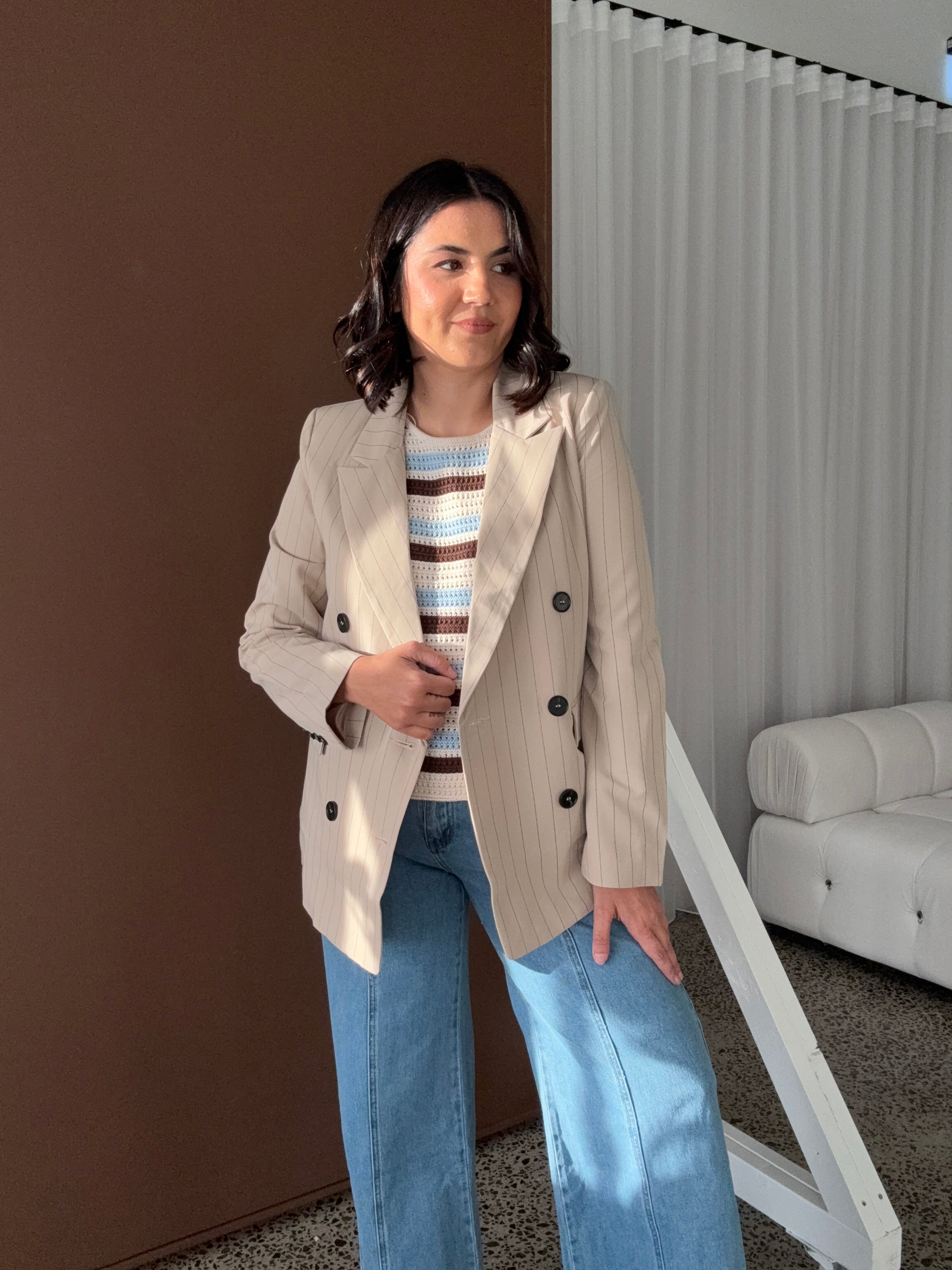 Tatum Pinstripe Classic Blazer Mocha