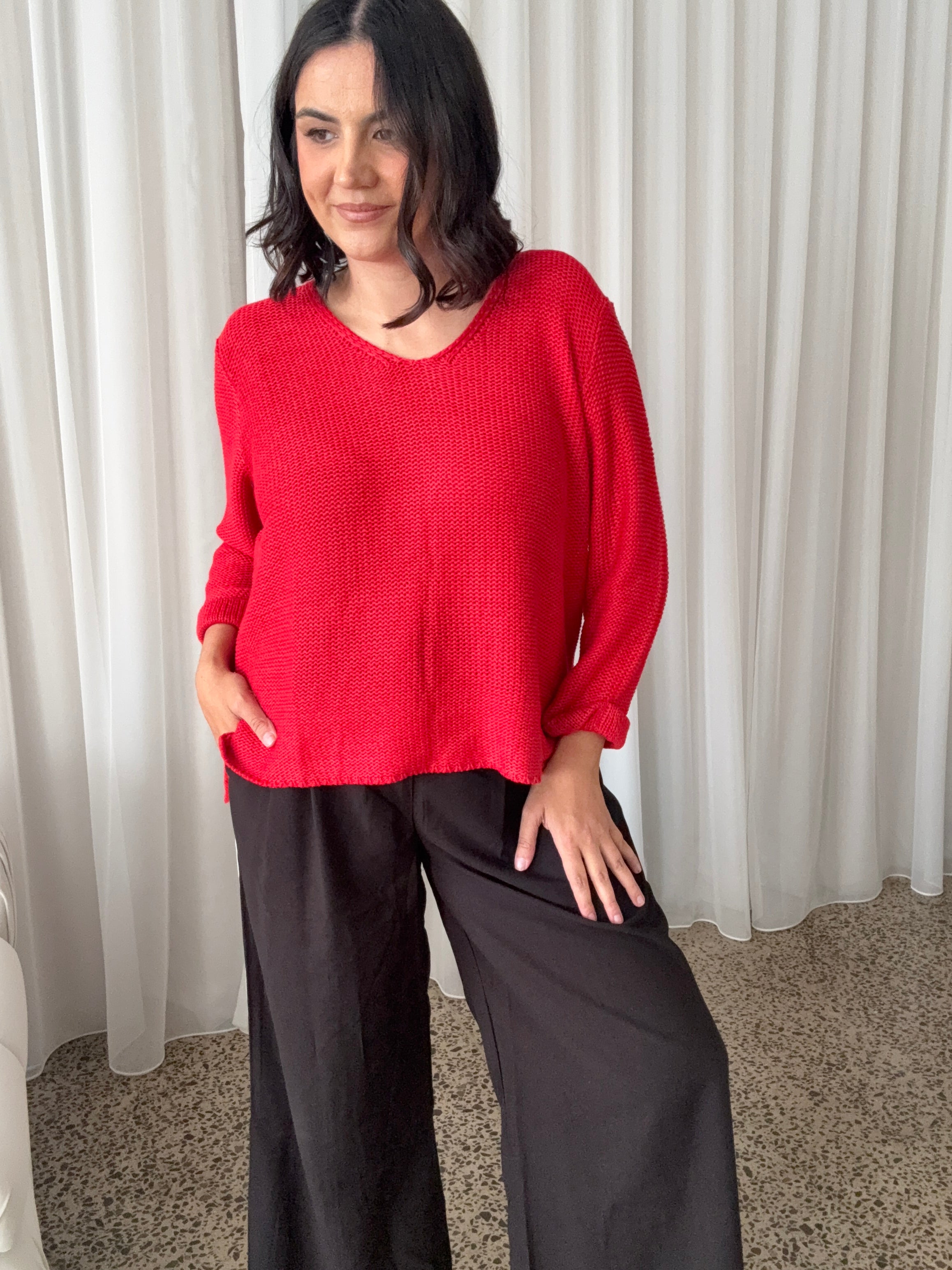 Jackson Roll Sleeve Knit Fire Red