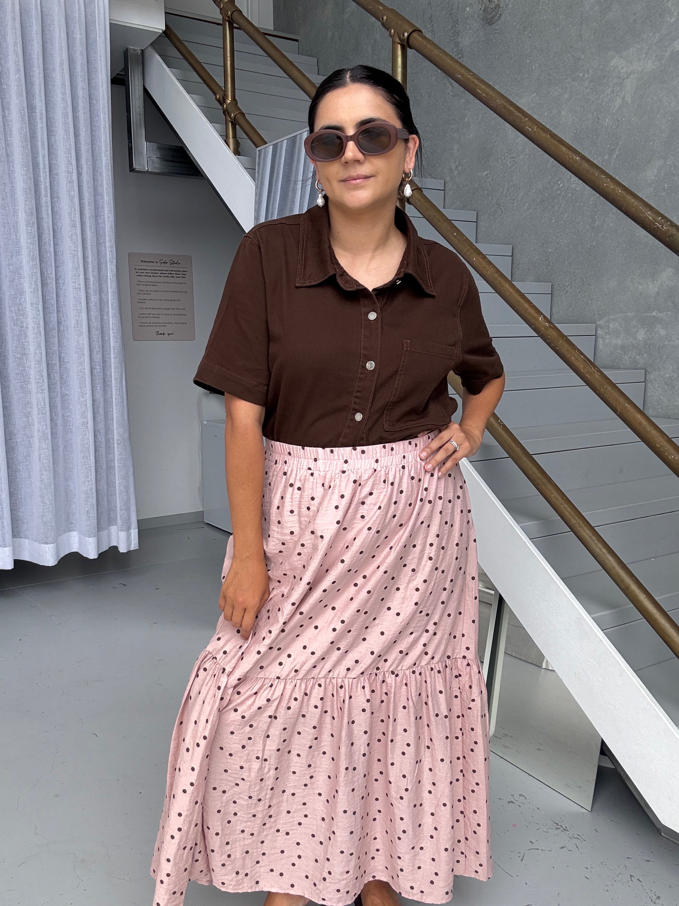 Maisie Skirt Pink/Brown Polka Dot