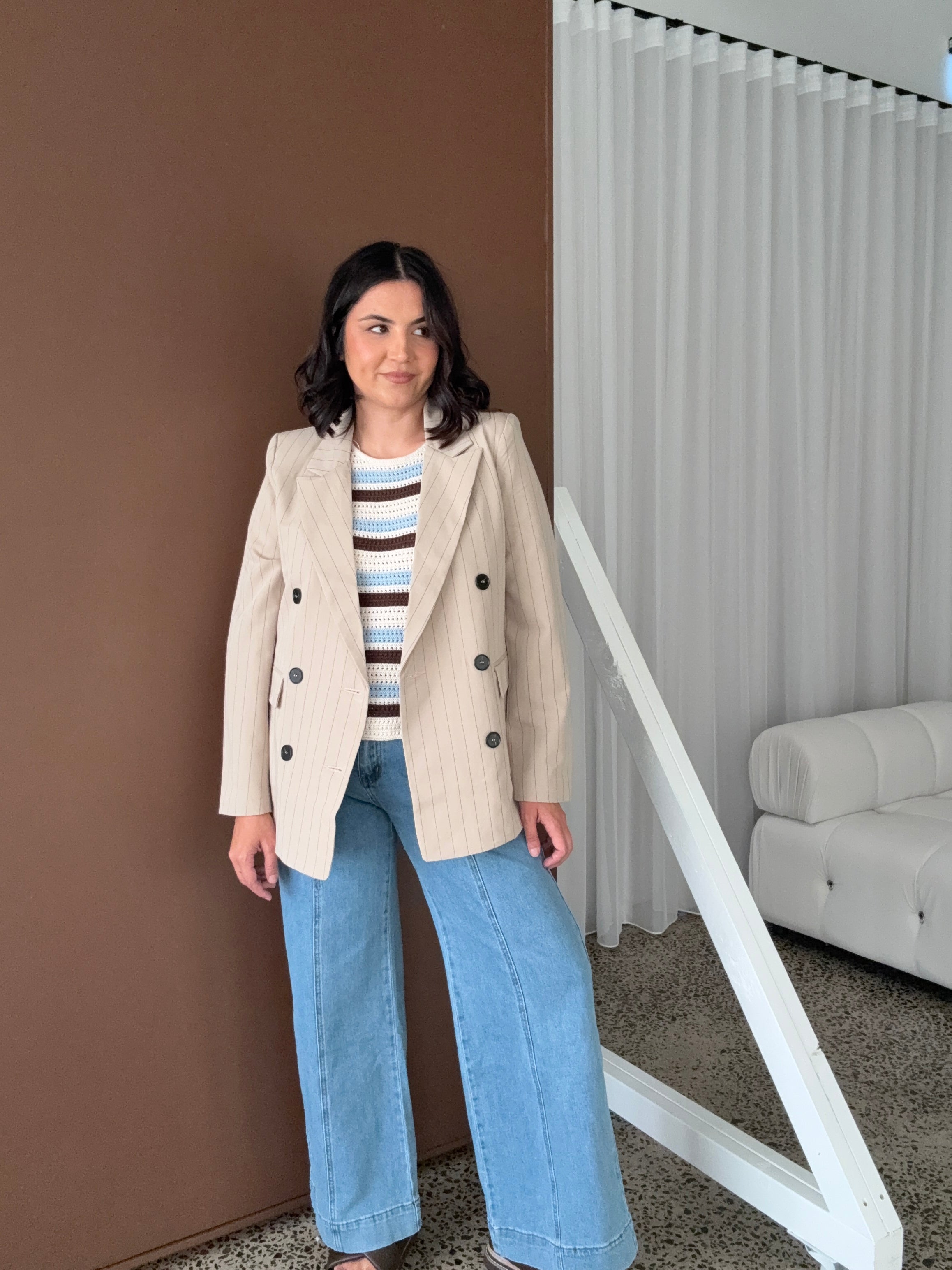 Tatum Pinstripe Classic Blazer Mocha