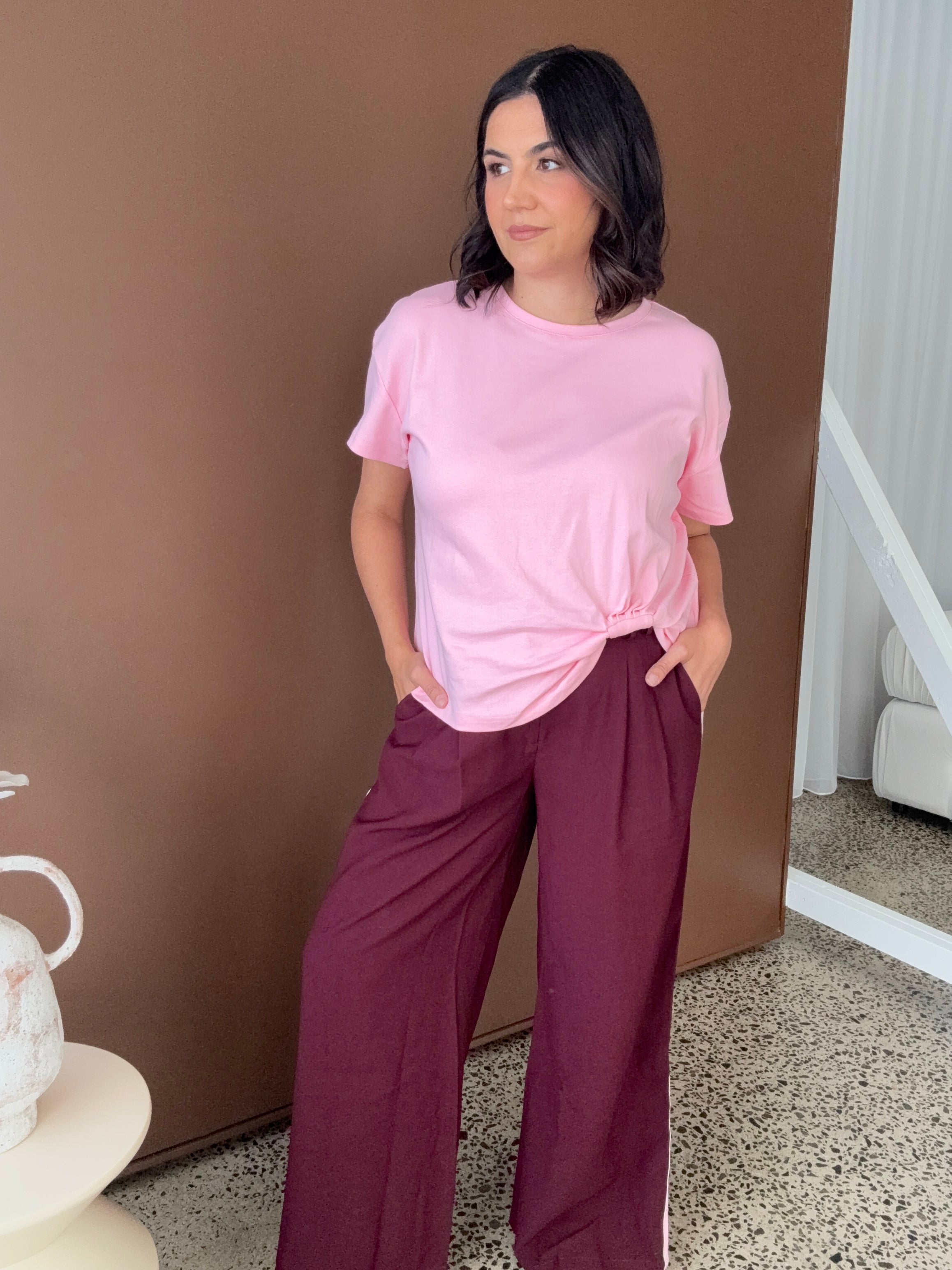 Collins Pants Burgundy/Pink Side Stripe