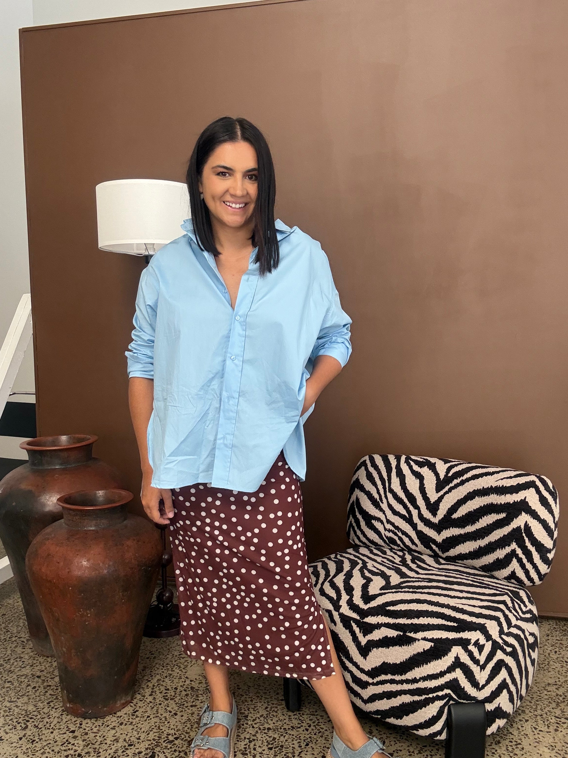 Mesh Polka Dot Skirt Brown