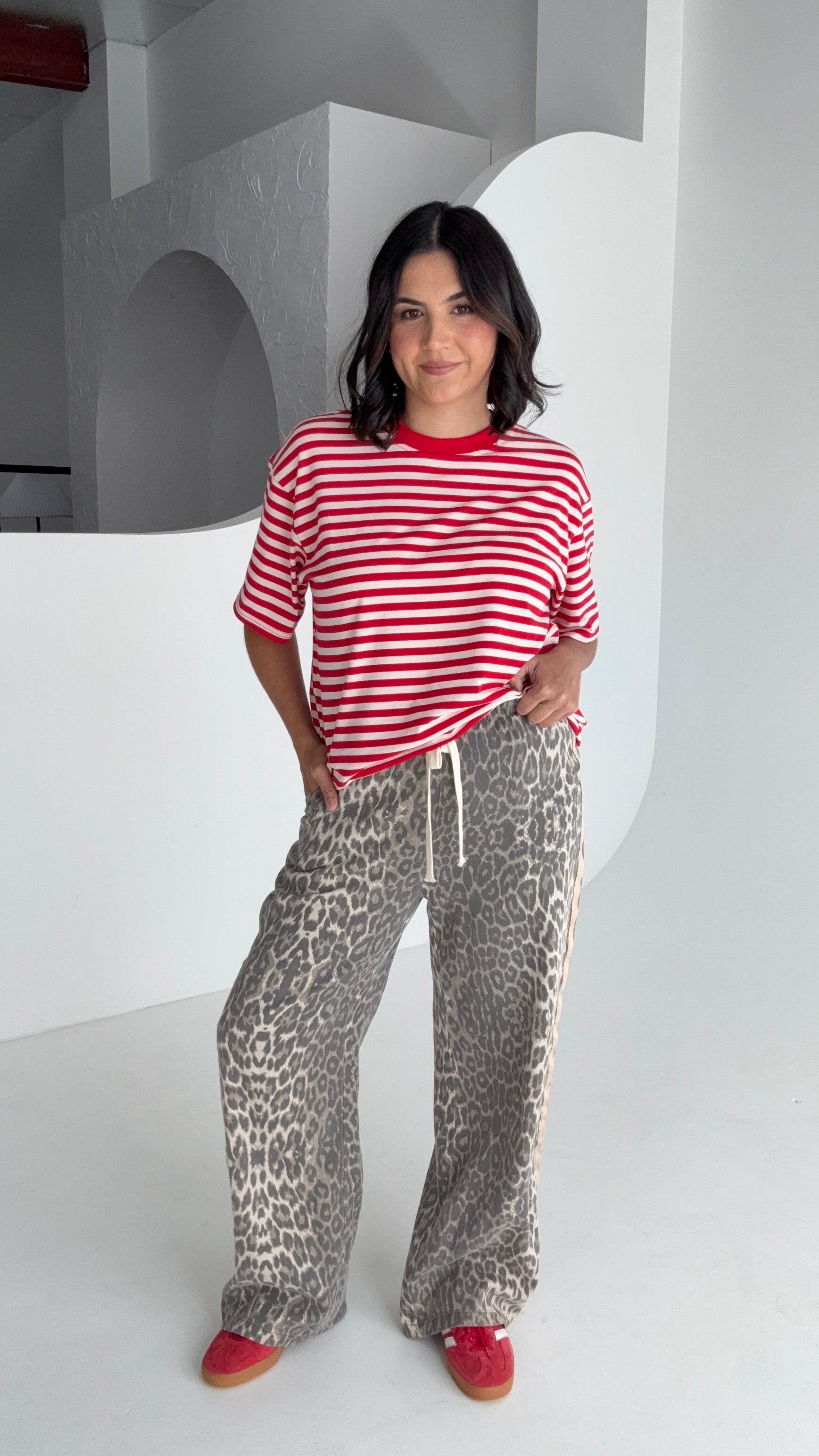 Light Leopard Denim Racer Pants