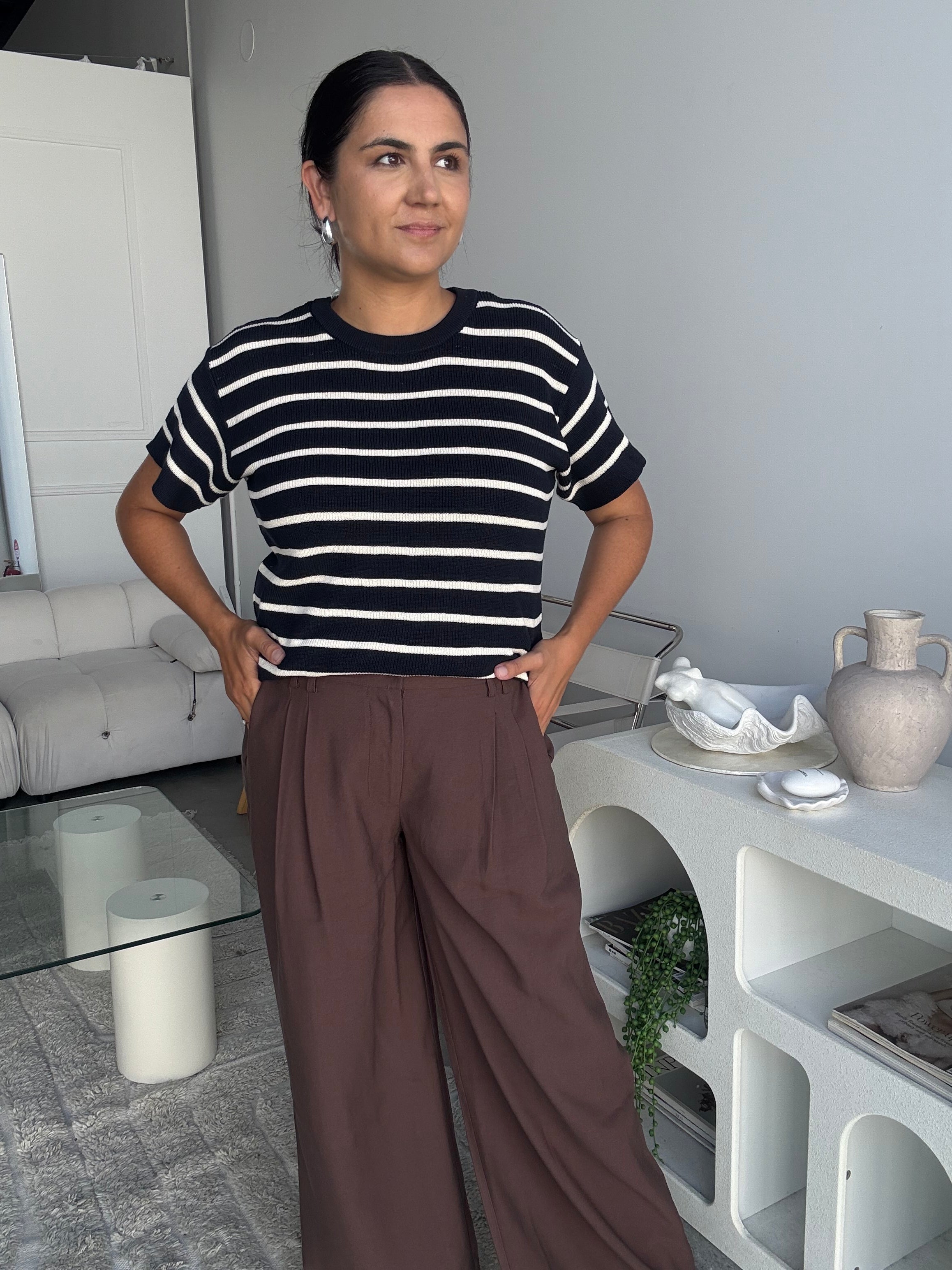 Miller Striped Knit Top Navy/White