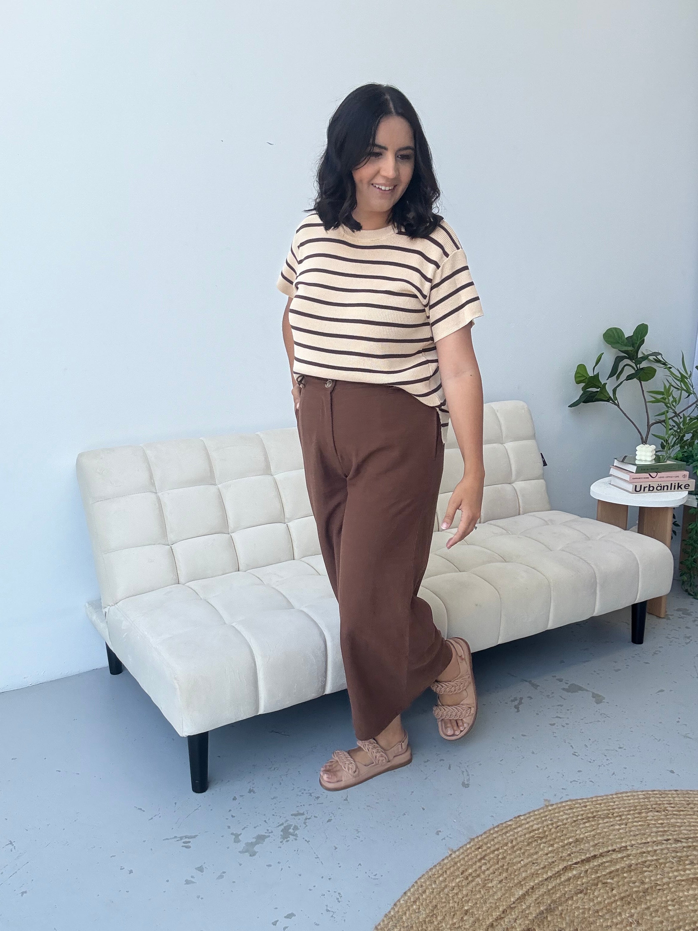 Miller Striped Knit Top Nougat/Brown