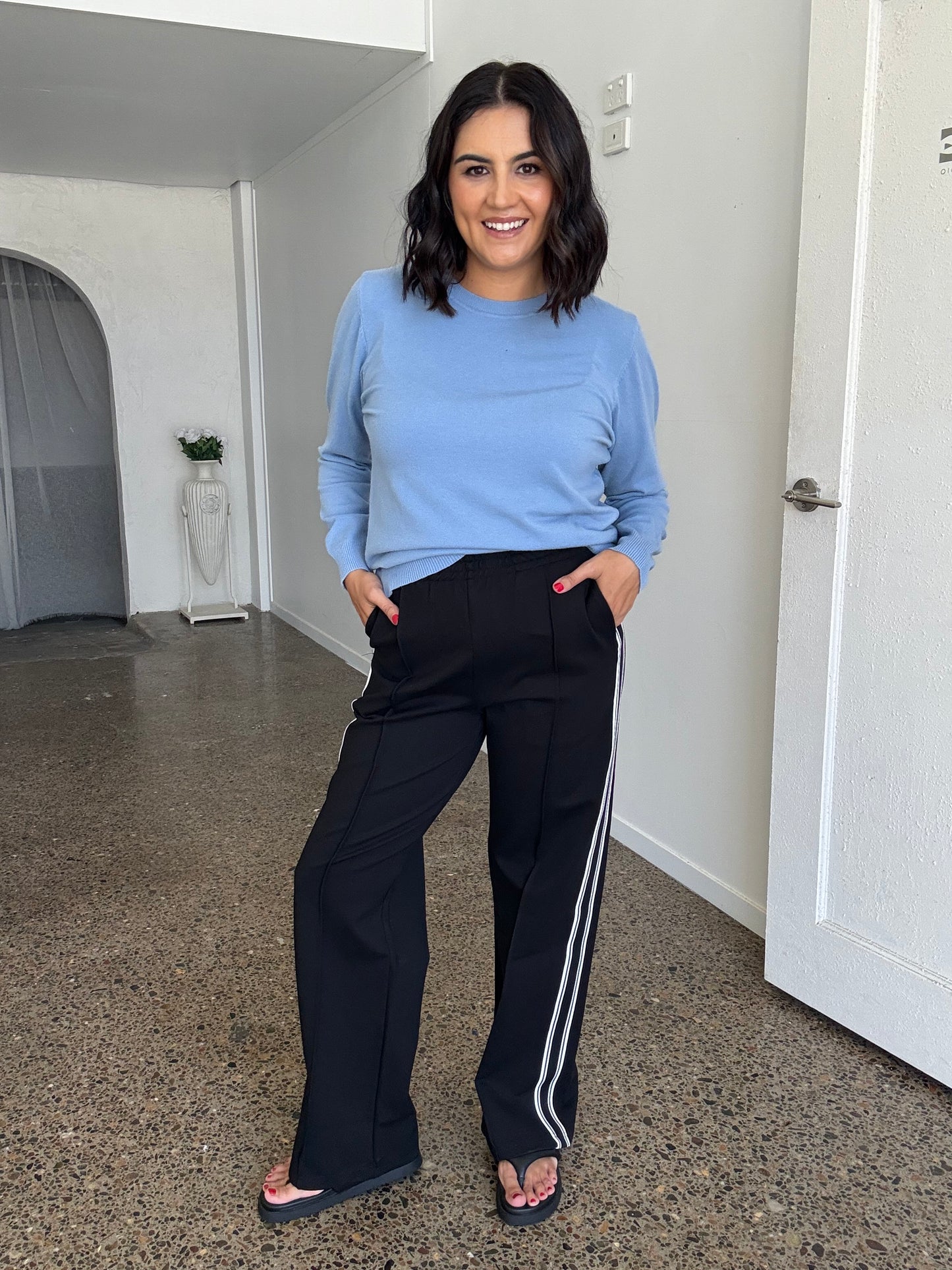 Angie Solid Knit Pullover Blue Jean