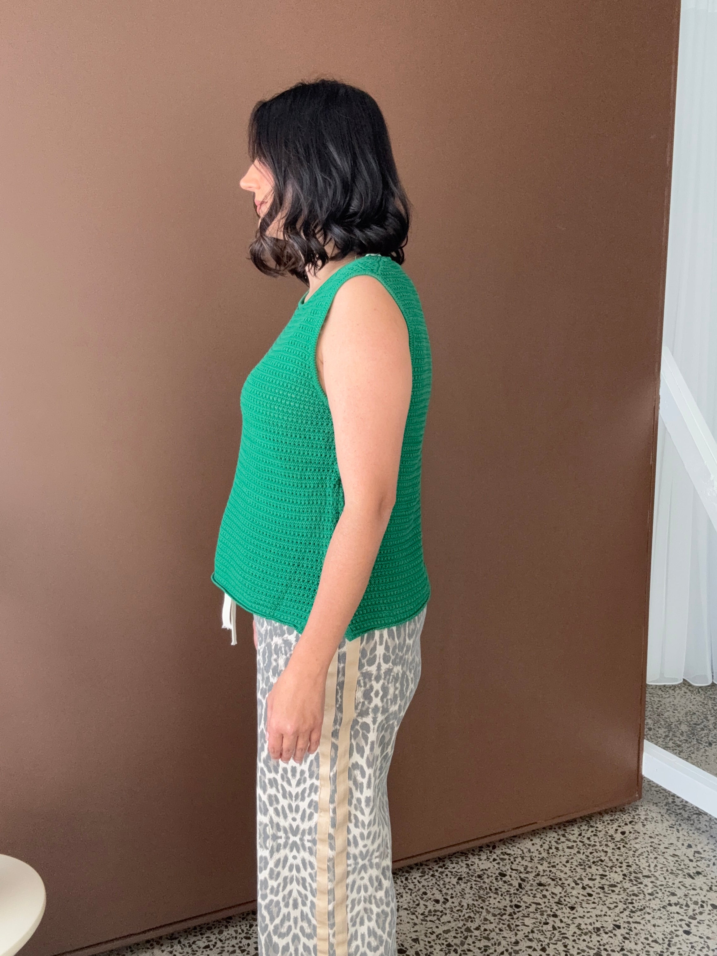 Margot Mesh Knit Tank Green