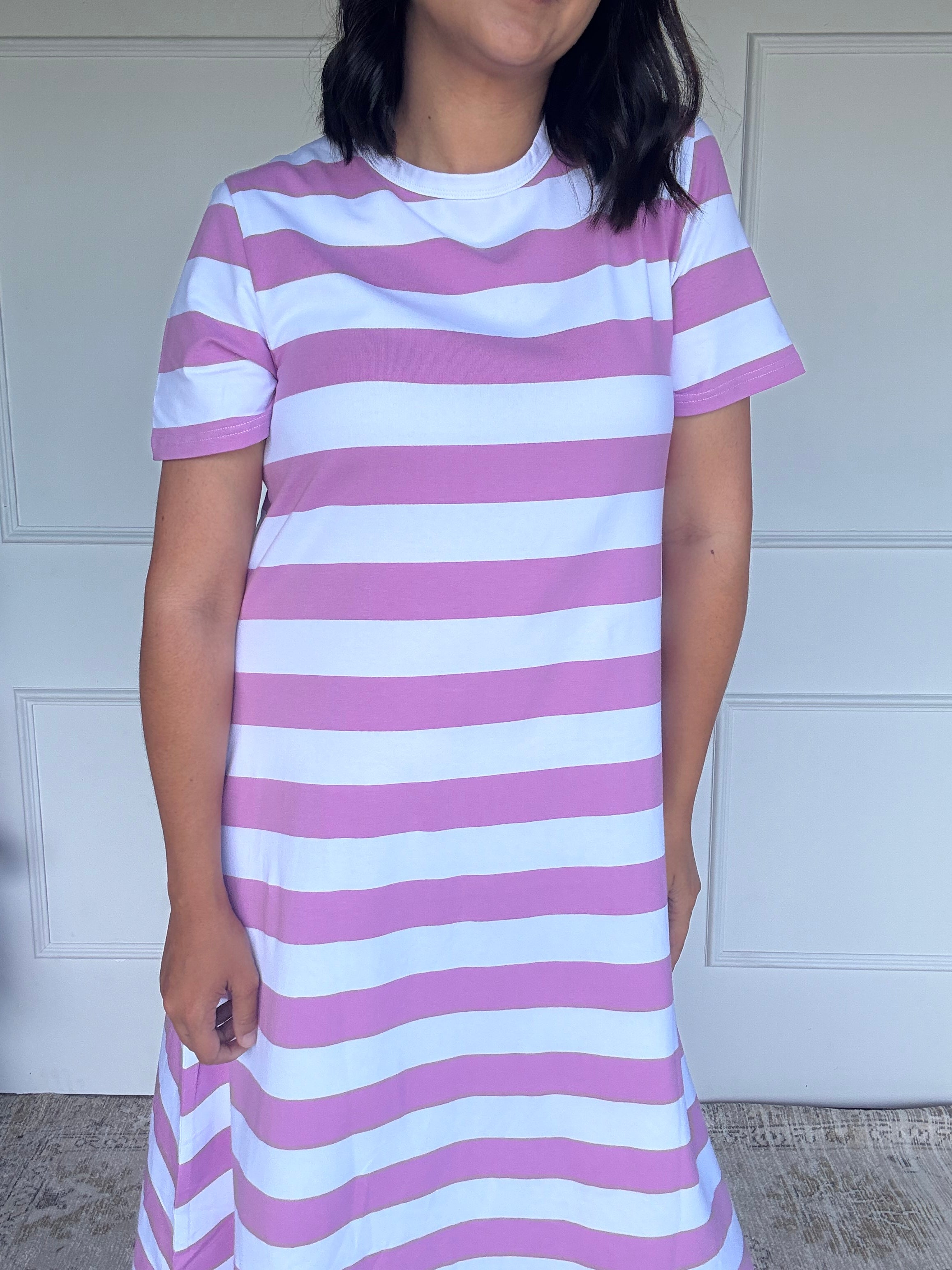 Cotton Jersey Stripe Dress Orchid/White