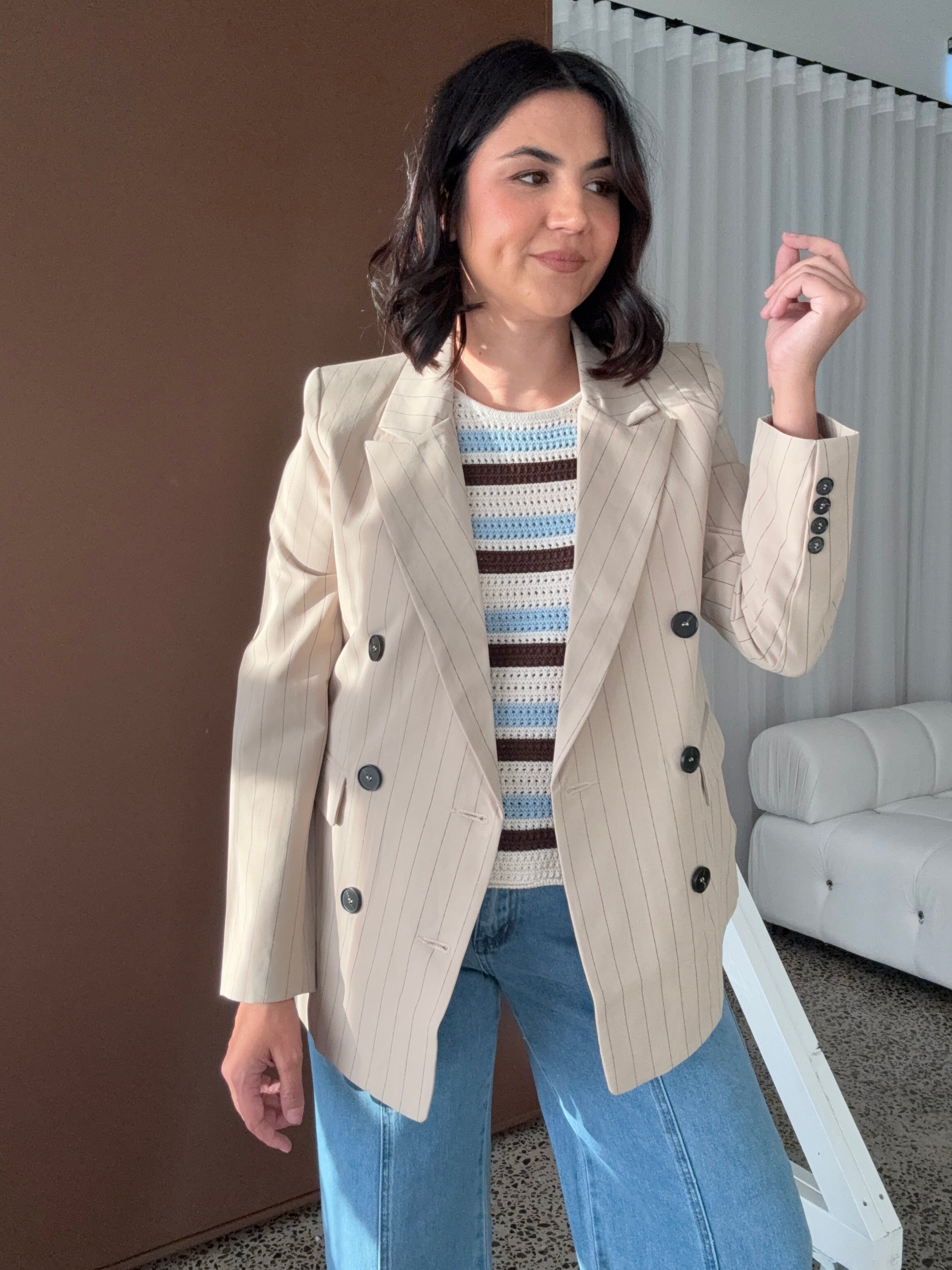 Tatum Pinstripe Classic Blazer Mocha