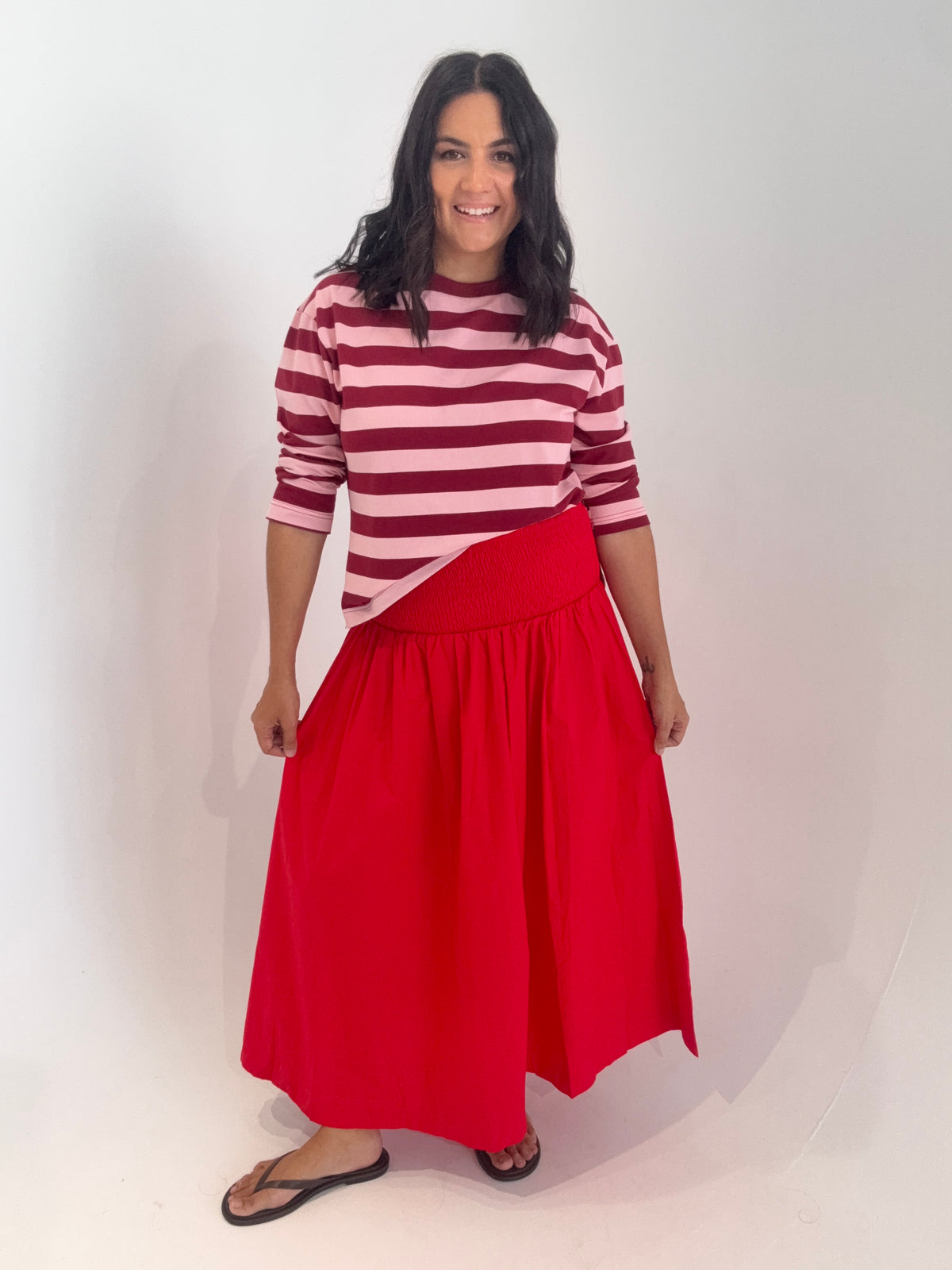 Shirred Waist Skirt Red