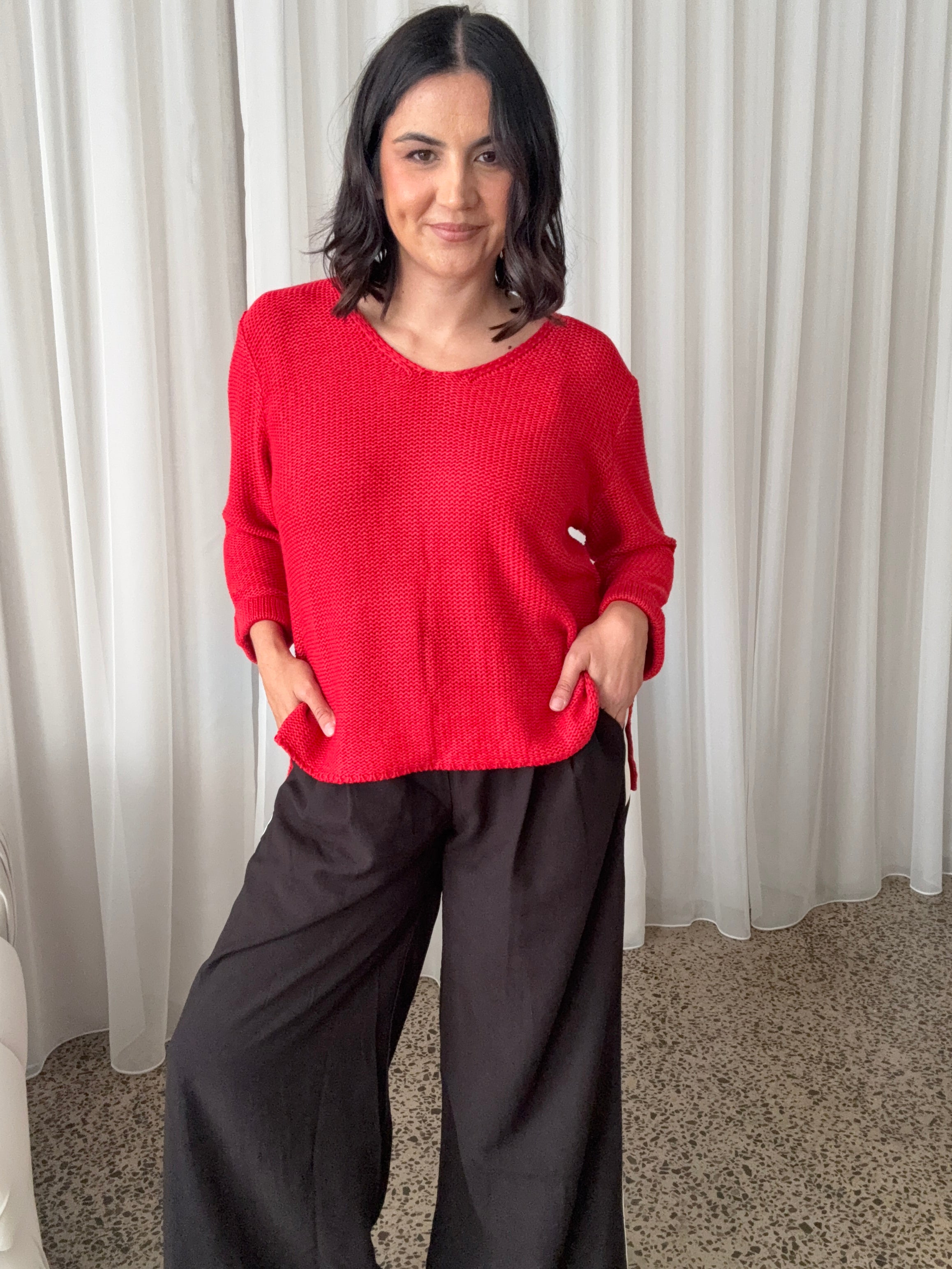 Jackson Roll Sleeve Knit Fire Red