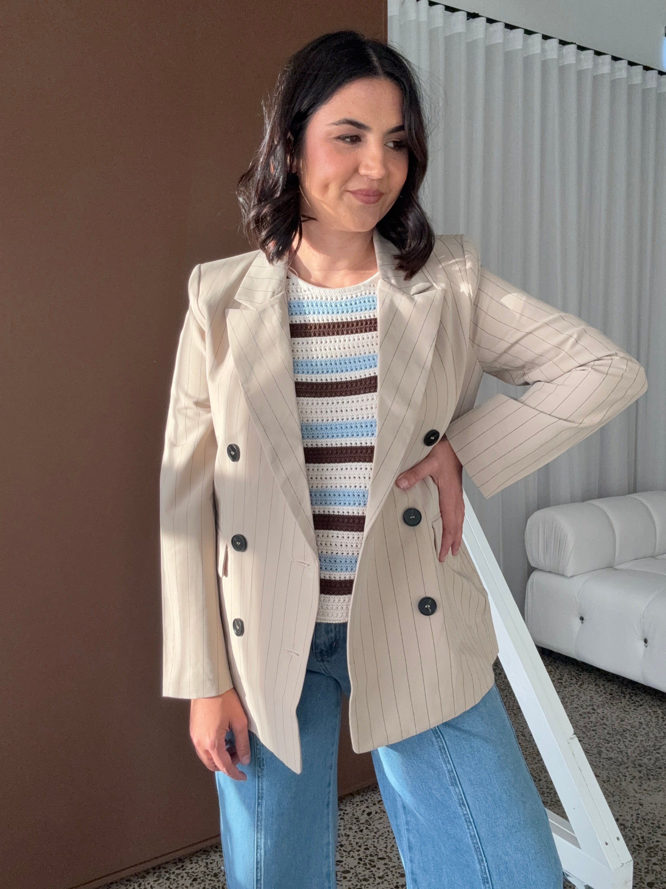 Tatum Pinstripe Classic Blazer Mocha