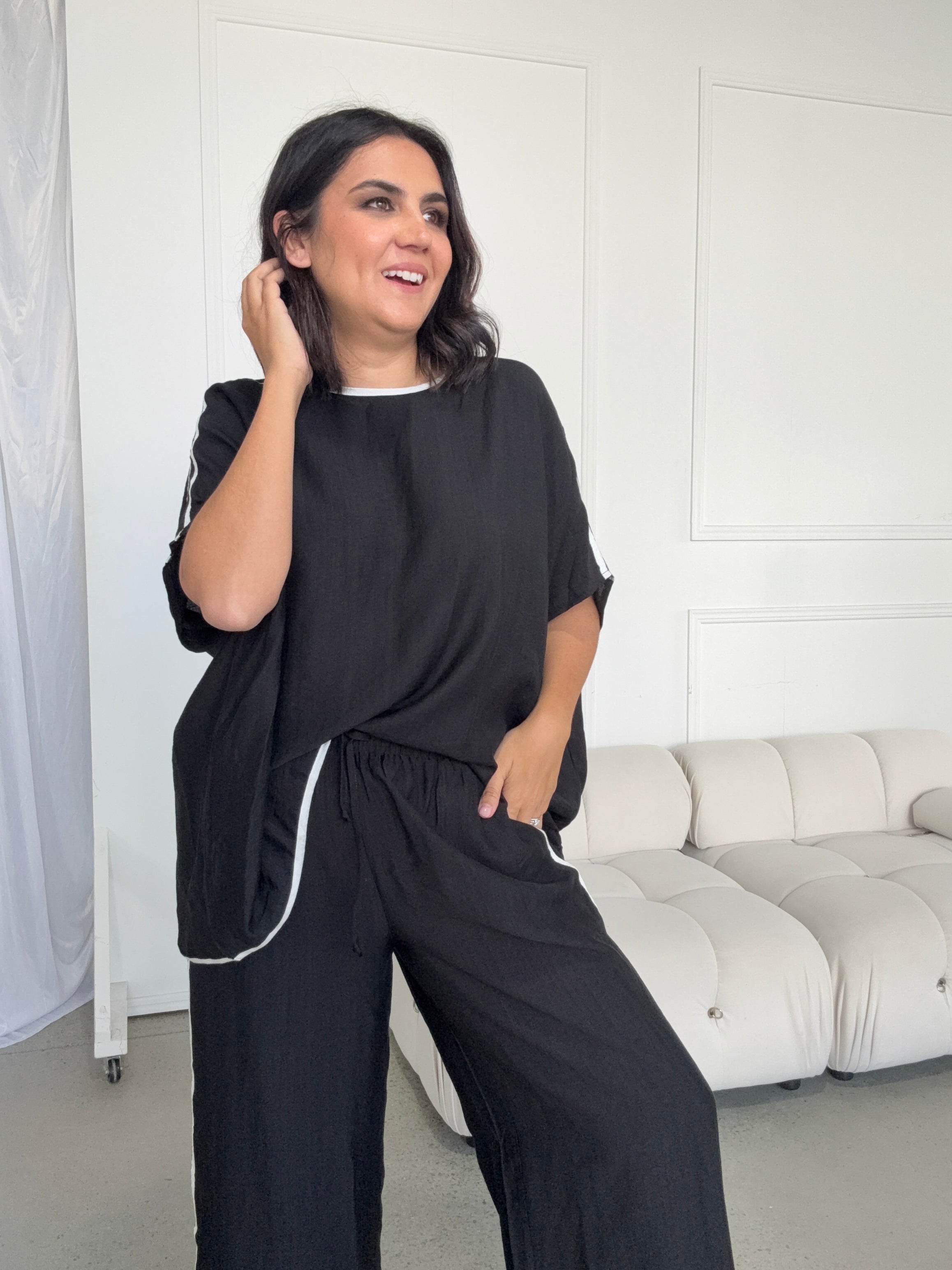 Bowie Lounge Pant Black/White Stripe